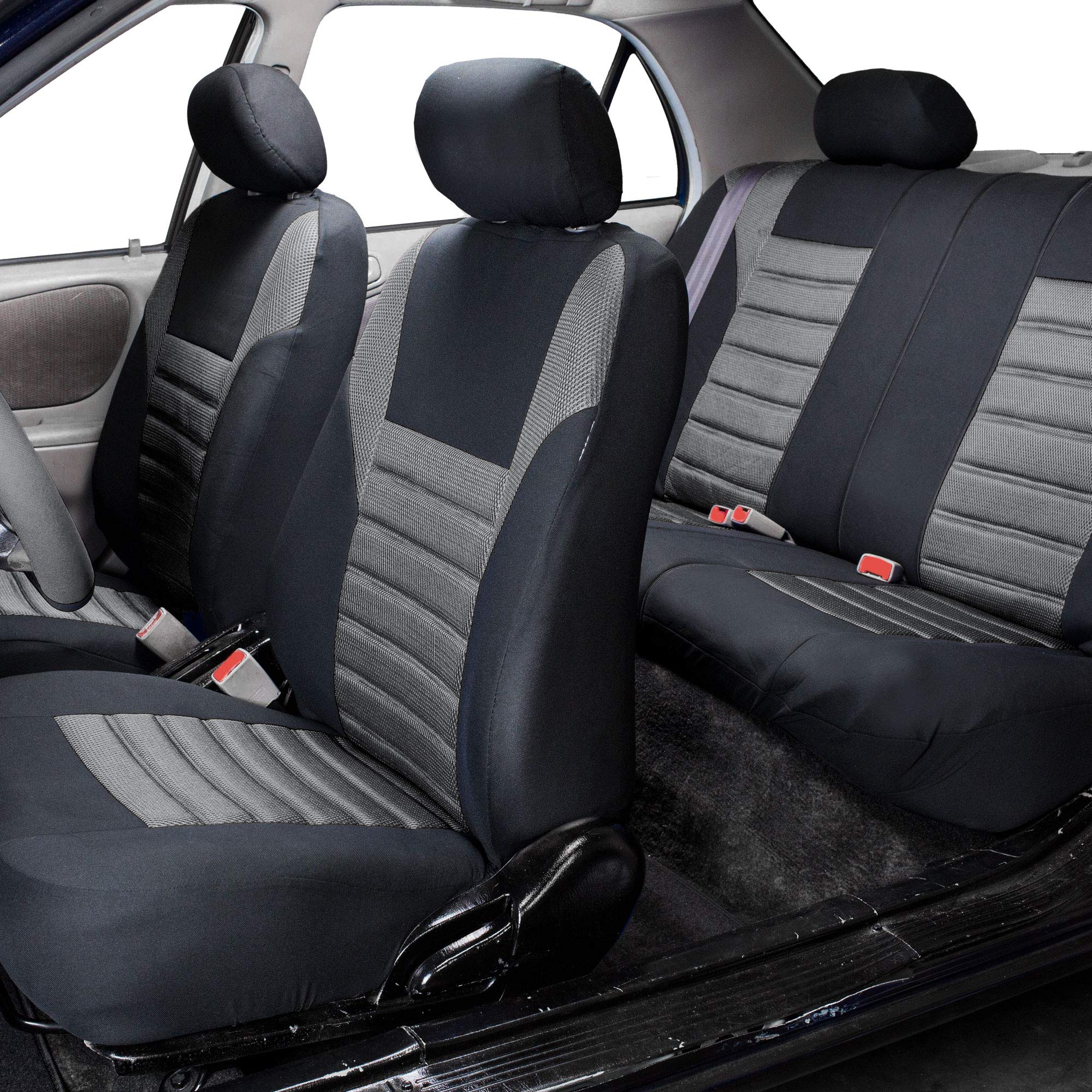 Premium 3D Air Mesh Car Seat Covers Full Set - Universal Fit for Cars, Trucks & SUVs | Airbag Compatible, Gray Color with Steering Wheel Cover & Seat Belt Pads | Enhanced Comfort & Protection for Daily Commute, Road Trips & Family Travel