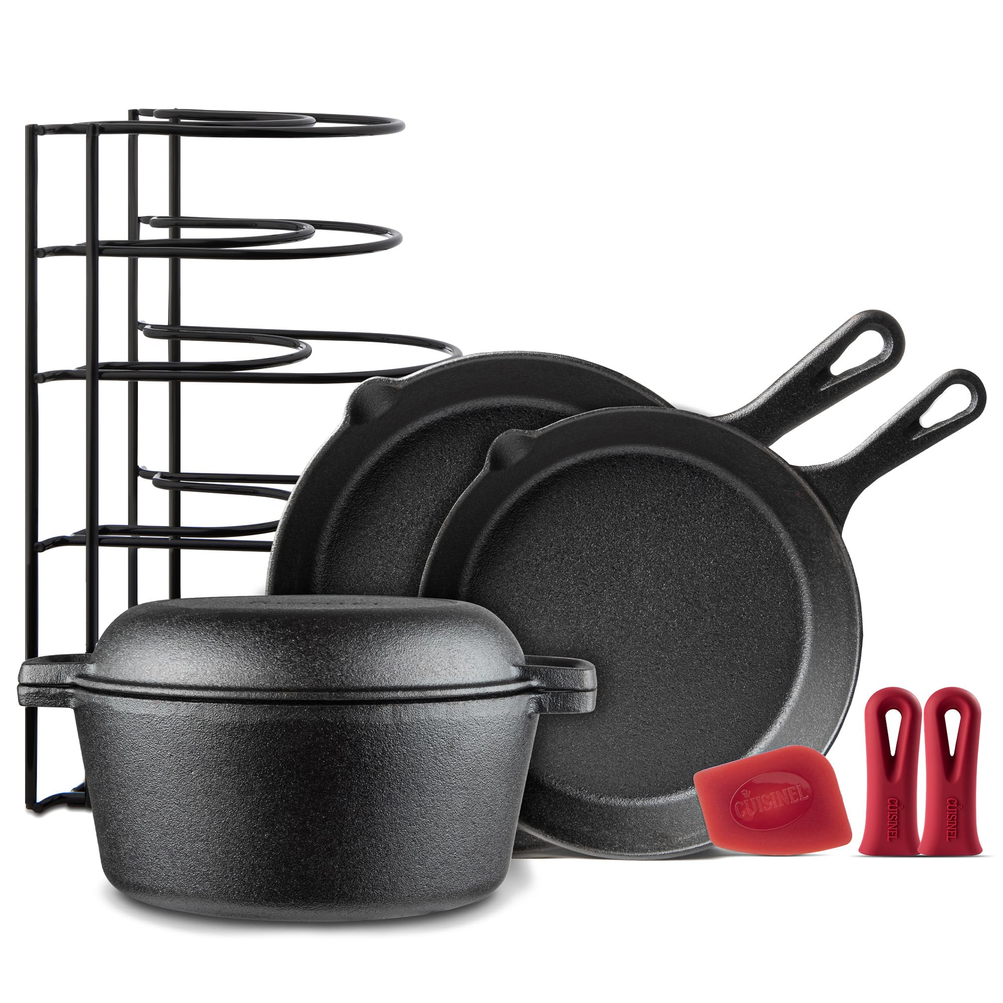 Cuisinel 8-Piece Cast Iron Cookware Set - Pre-Seasoned 10