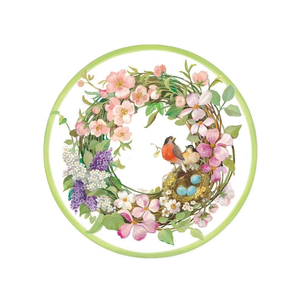 Elegant Caspari Spring Wreath Paper Plates - 16-Pack for Salads, Desserts & Party Serving | Perfect for Easter, Bridal Showers & Garden Parties