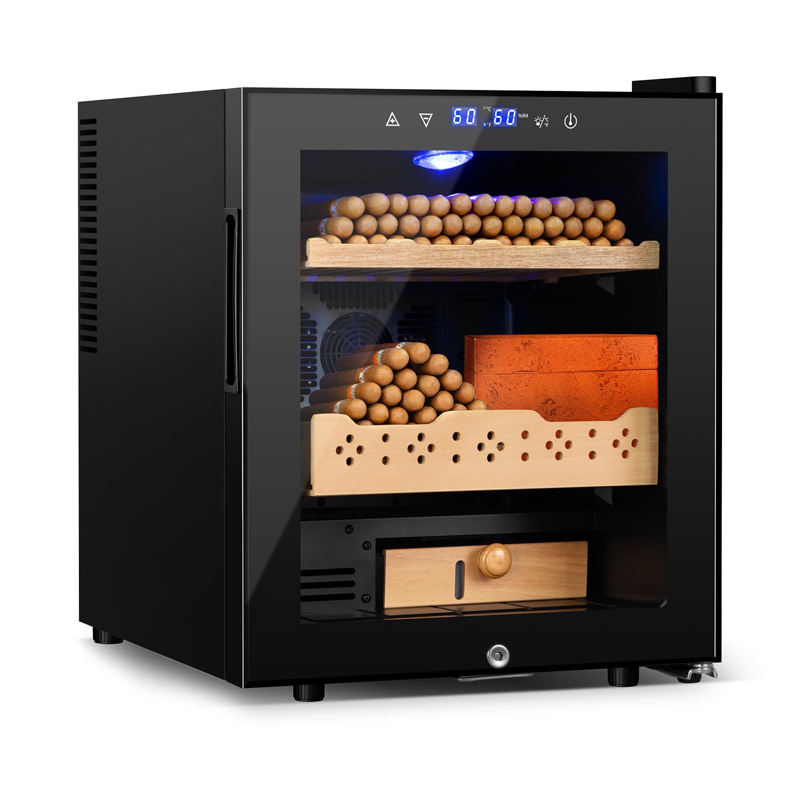 50L Electric Humidor for Cigars - 300 Count Large Capacity Thermostatic Desktop Humidor Cabinet with Digital LED Display, Safety Lock & Smart Humidity/Temperature Control - Perfect for Home, Office or as Gifts for Men (Cigar Enthusiasts, Collectors)