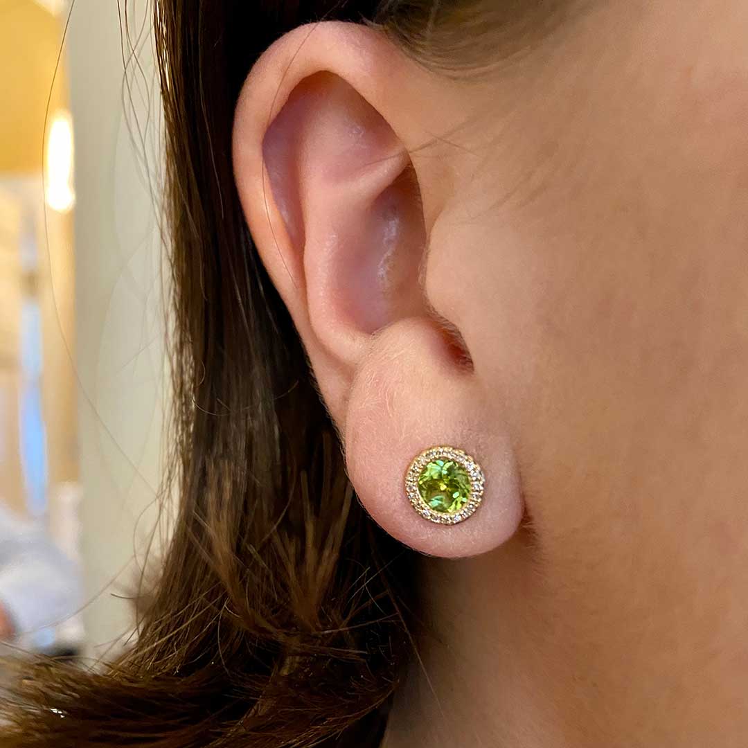14K White Gold Peridot & Diamond Halo Martini Stud Earrings - Elegant Dangle Earrings for Women, Perfect for Parties, Weddings & Special Occasions