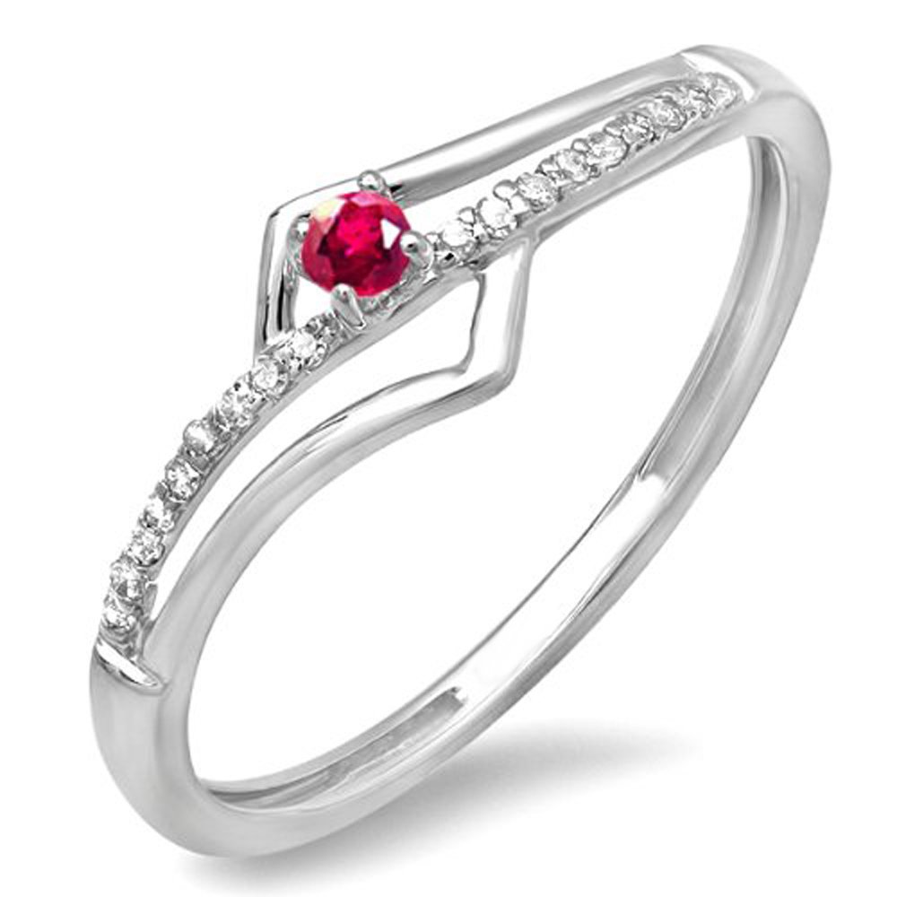 Dazzlingrock 10K Solid White Gold Round Ruby & White Diamond Wave Bridal Promise Engagement Ring for Women - Perfect for Proposals, Anniversaries, and Special Occasions