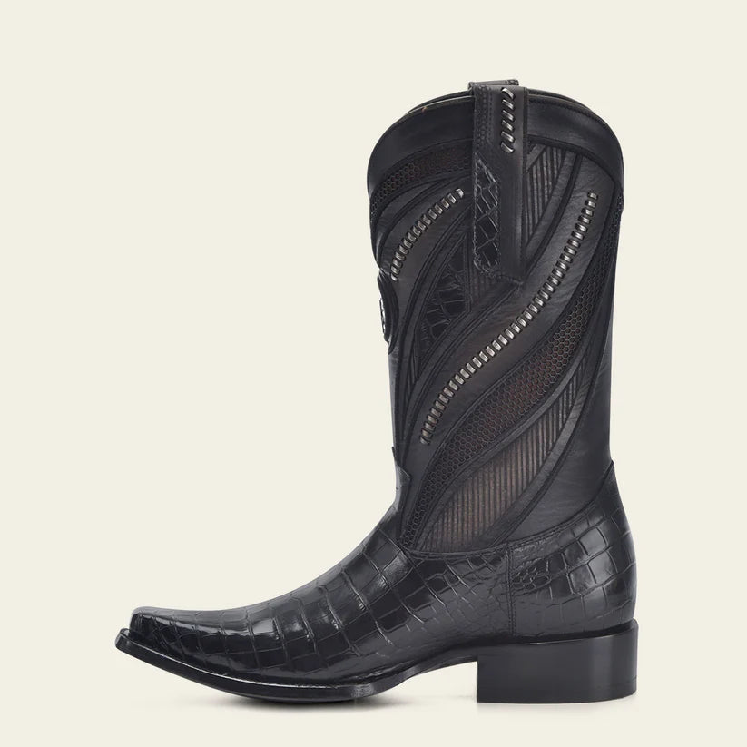 1B2RAL Men's Black Western Cowboy Alligator Leather Boots - Durable & Stylish for Rodeo, Country Music Festivals & Outdoor Adventures