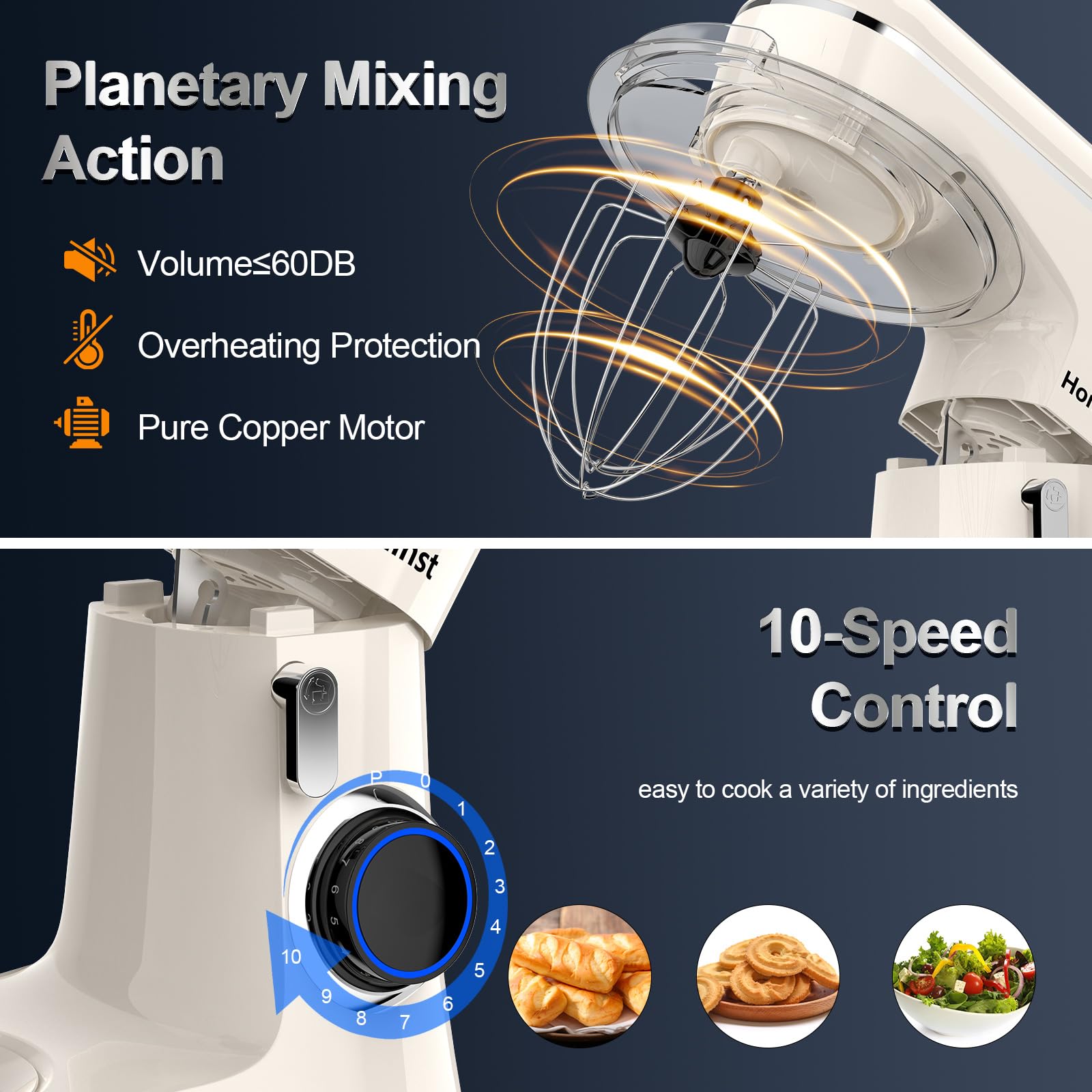 6.5QT 10-Speed Tilt-Head Electric Stand Mixer with Bowl, Dough Hook, Whisk & Beater - Professional Kitchen Mixer for Baking Cakes, Cookies, Bread & Dough - Perfect for Home Bakers & Cooking Enthusiasts (Beige)