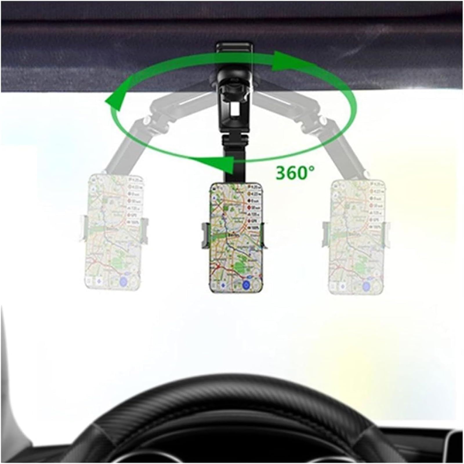 WINGKA Retractable & Rotatable Car Phone Holder for Sun Visor - 360° Adjustable Phone Mount for Dashboard & Windshield - Universal Smartphone Stand for Driving, GPS Navigation & Hands-Free Calls