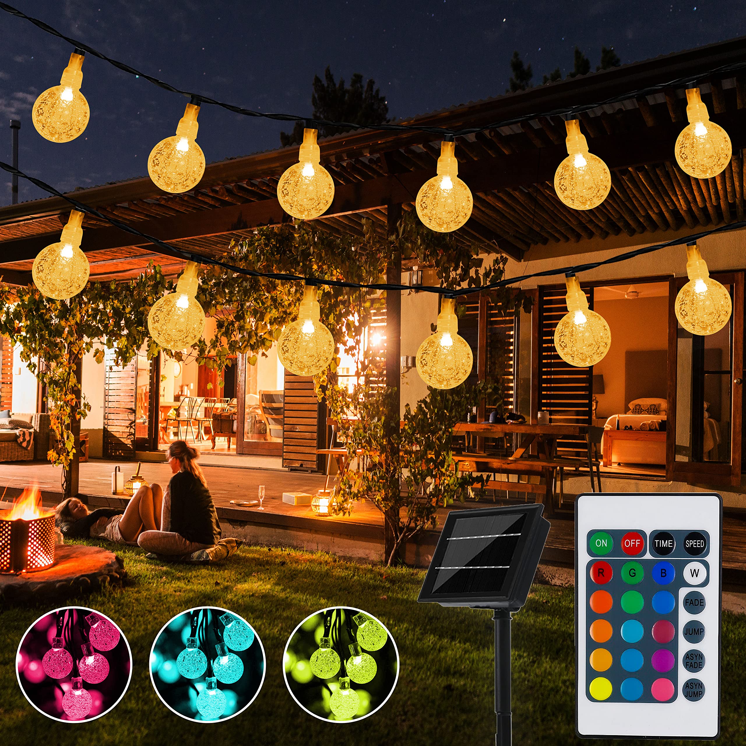 16 Colors Solar Globe String Lights - 40 Crystal Ball Waterproof Outdoor Solar Powered Fairy Lights with Remote Control for Garden, Patio, Gazebo, Yard, Balcony, Party & Christmas Decorations | Perfect for Romantic Evenings, Wedding Decor, and Holiday Lighting