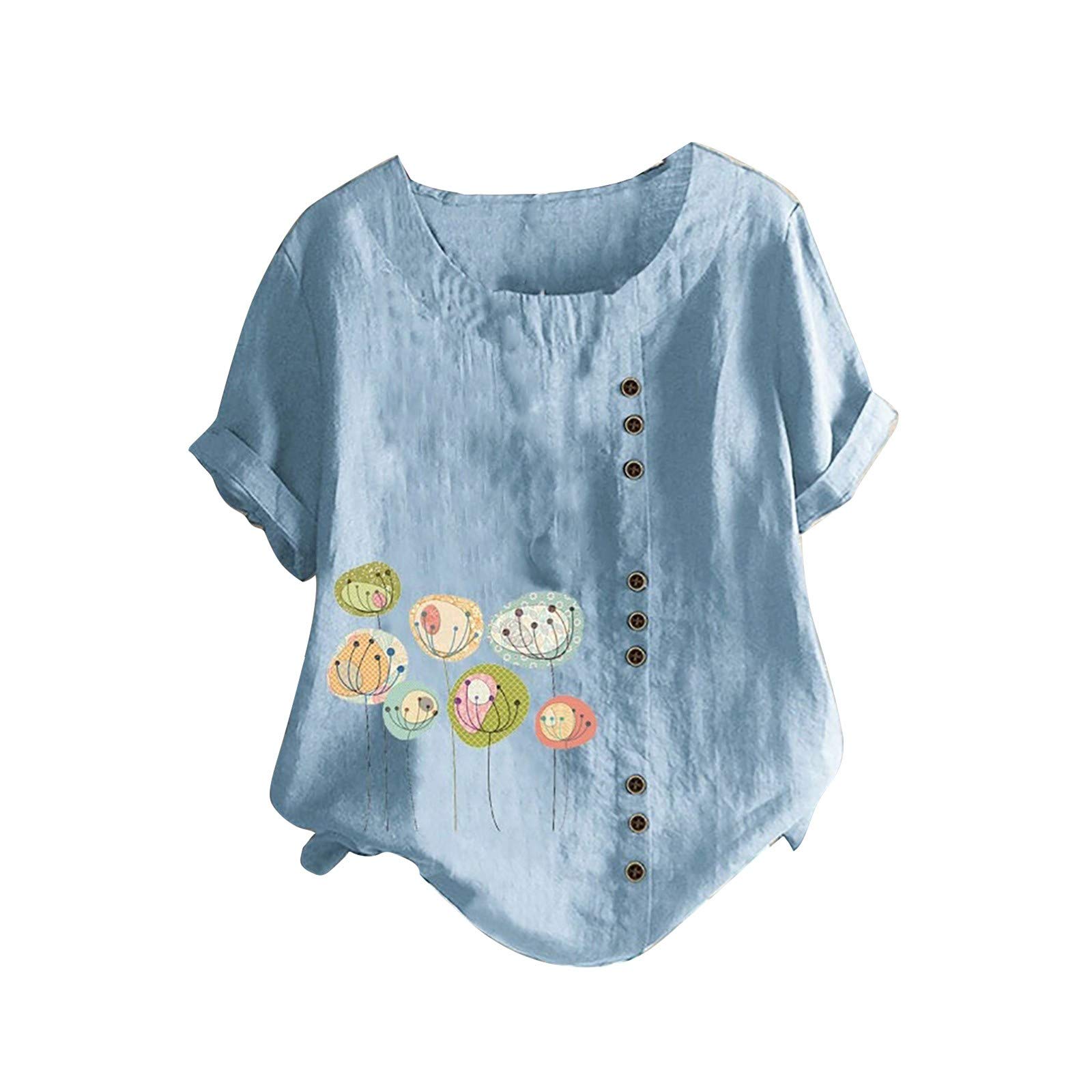 Plus Size Women's Casual Printed Loose Fit Button Down Tunic Top - Flowy Long Sleeve Blouse for Work & Weekend Wear - Stylish O-Neck Shirt for Everyday Comfort
