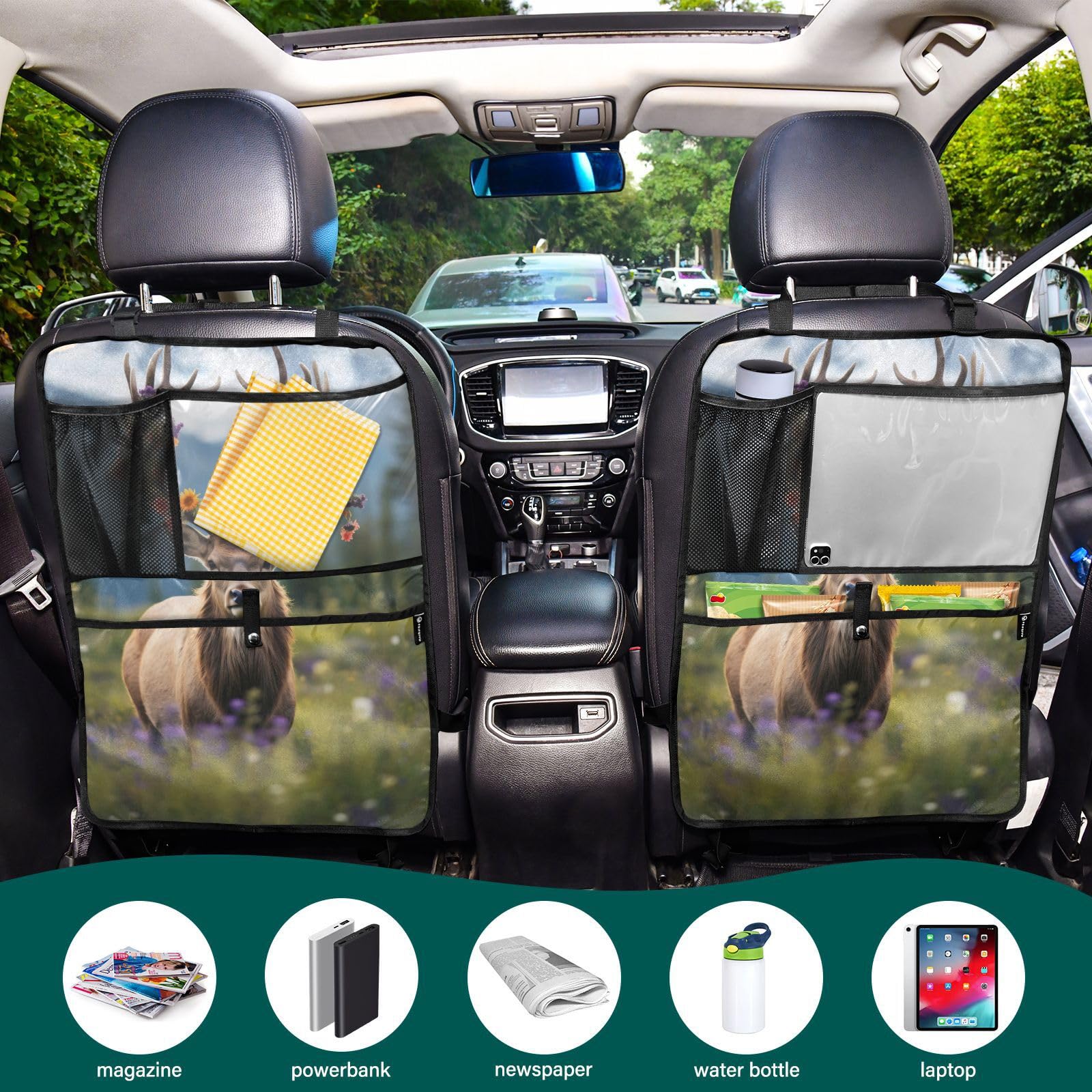 Bokkoy Wild Elk Backseat Car Organizer & Kick Mats - 2 Pack Waterproof Auto Seat Protector with Tablet Holder | Perfect for SUVs, Minivans & Family Road Trips