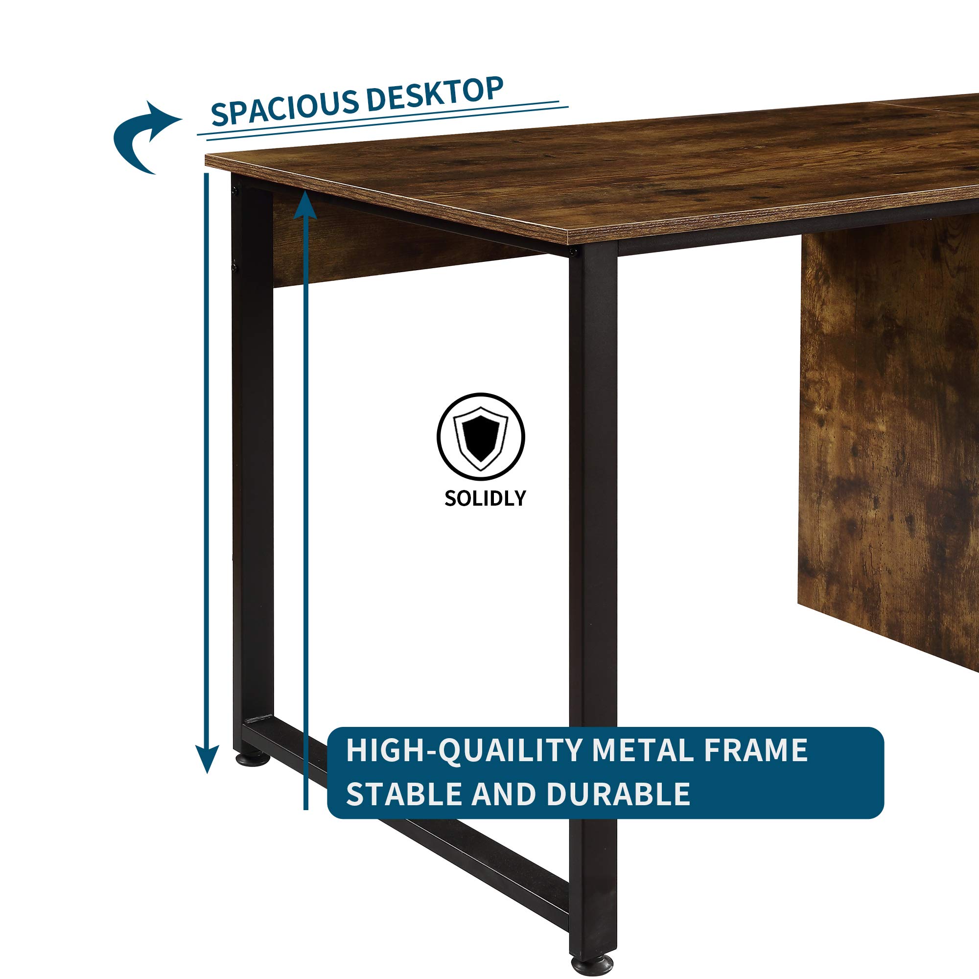 Two Person Desk - Double Computer Desk with Storage Shelves & Writing Table for Home Office - White & Brown - Perfect for Shared Workspaces & Small Offices
