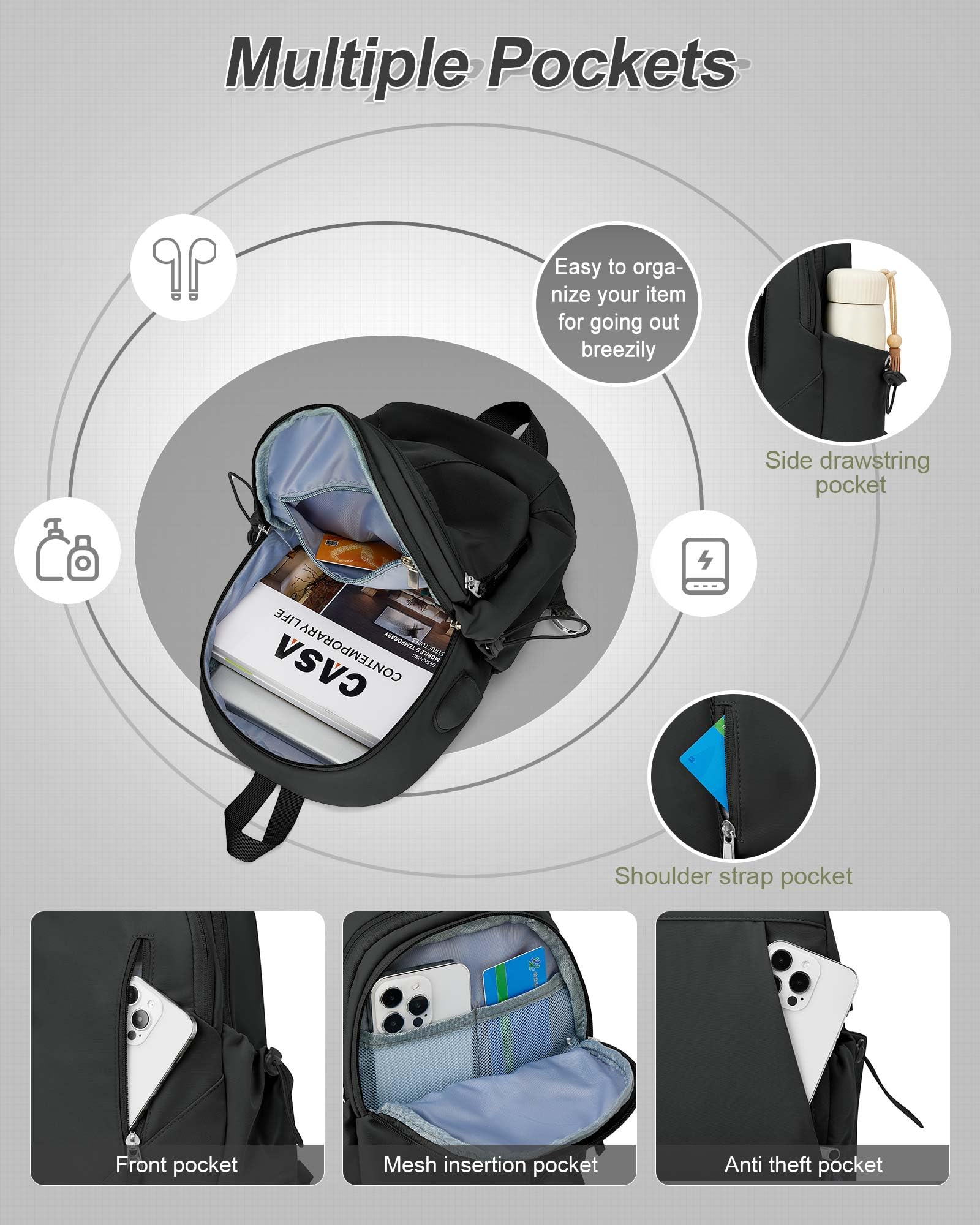 Small Black Sling Crossbody Bag for Men & Women - Tactical Shoulder Backpack, Anti-Theft Motorcycle Chest Bag, Compact One Strap Daypack - Perfect for Casual Travel, Hiking, Outdoor Sports & Urban Commuting