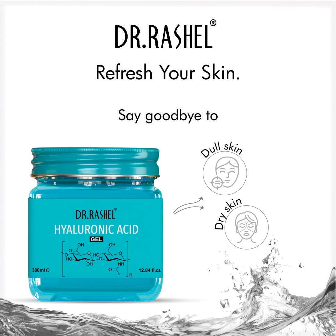 DR.RASHEL Non-Sticky Hyaluronic Acid Gel - Revitalizing & Hydrating Face Moisturizer for Youthful Skin, Improves Elasticity & Nourishes All Skin Types, 12.8 fl oz (380ml) - Perfect for Daily Skincare Routine & Anti-Aging Treatment