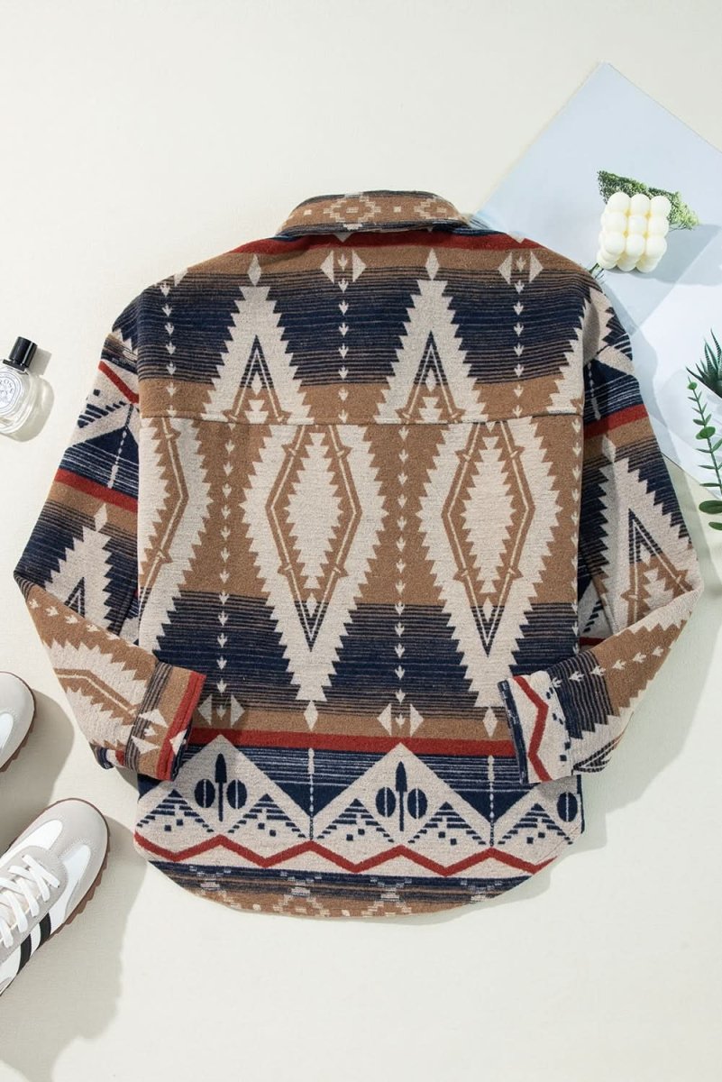 Brown Western Aztec Collared Button Up Sweatshirt for Men - Vintage Cowboy Style Pullover Shirt for Casual Wear & Outdoor Adventures