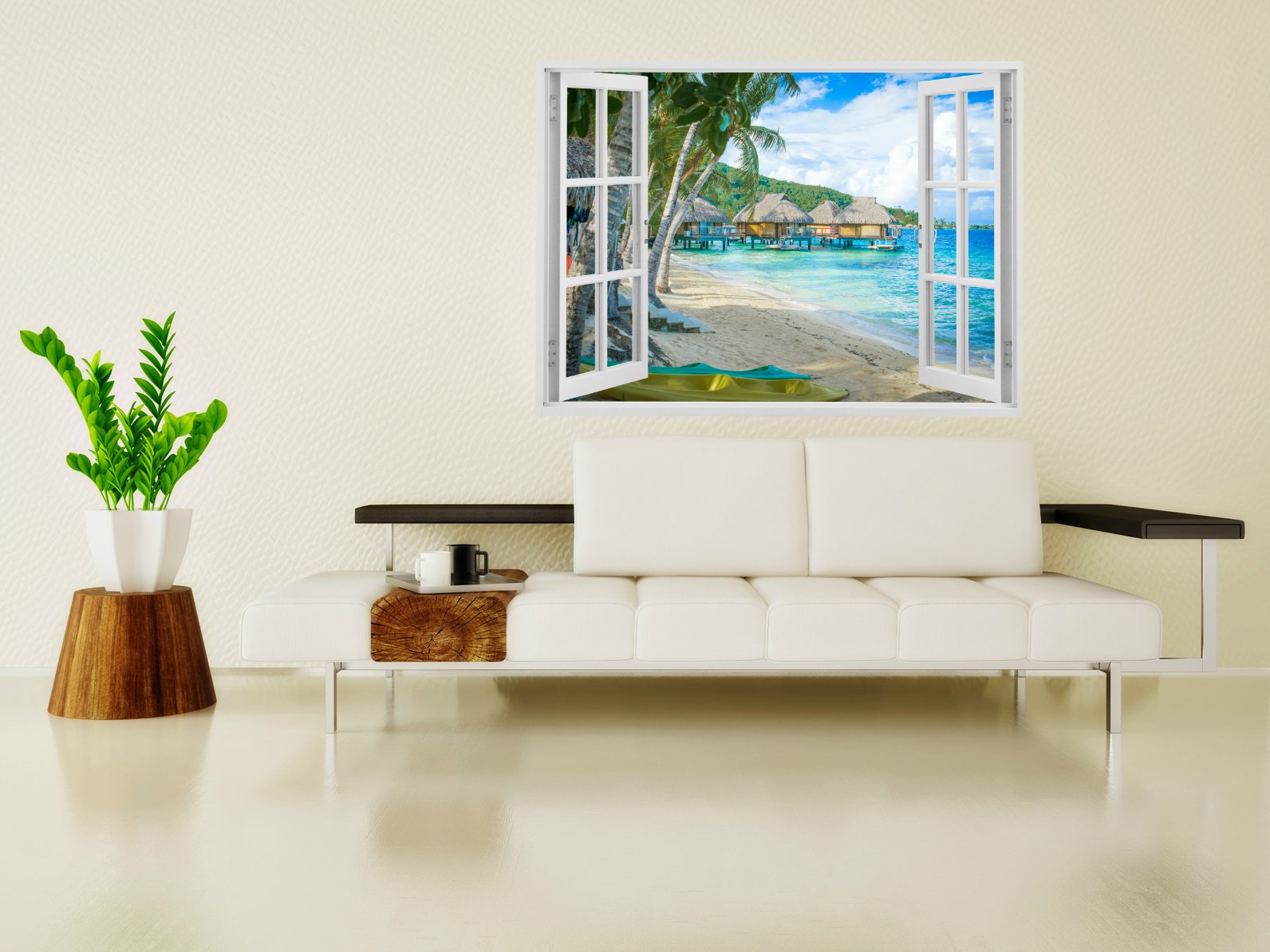 Mi Alma 3D Removable Vinyl Wall Mural Stickers - White Window Frame Design with Realistic Views - Easy Peel & Stick Wall Decals for Home & Office Decor - Perfect for Living Room, Bedroom, Nursery and Commercial Spaces