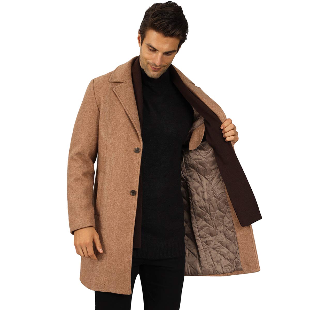 WULFUL Men's Slim Fit Wool Trench Coat - Warm Winter Overcoat for Business, Office & Formal Occasions