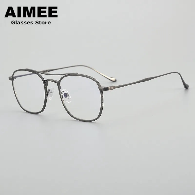 Aimee Unisex Full Rim Square Double Bridge Titanium Eyeglasses 5925 - Lightweight Durable Frame for Men & Women - Perfect for Reading, Working & Fashion Accessories