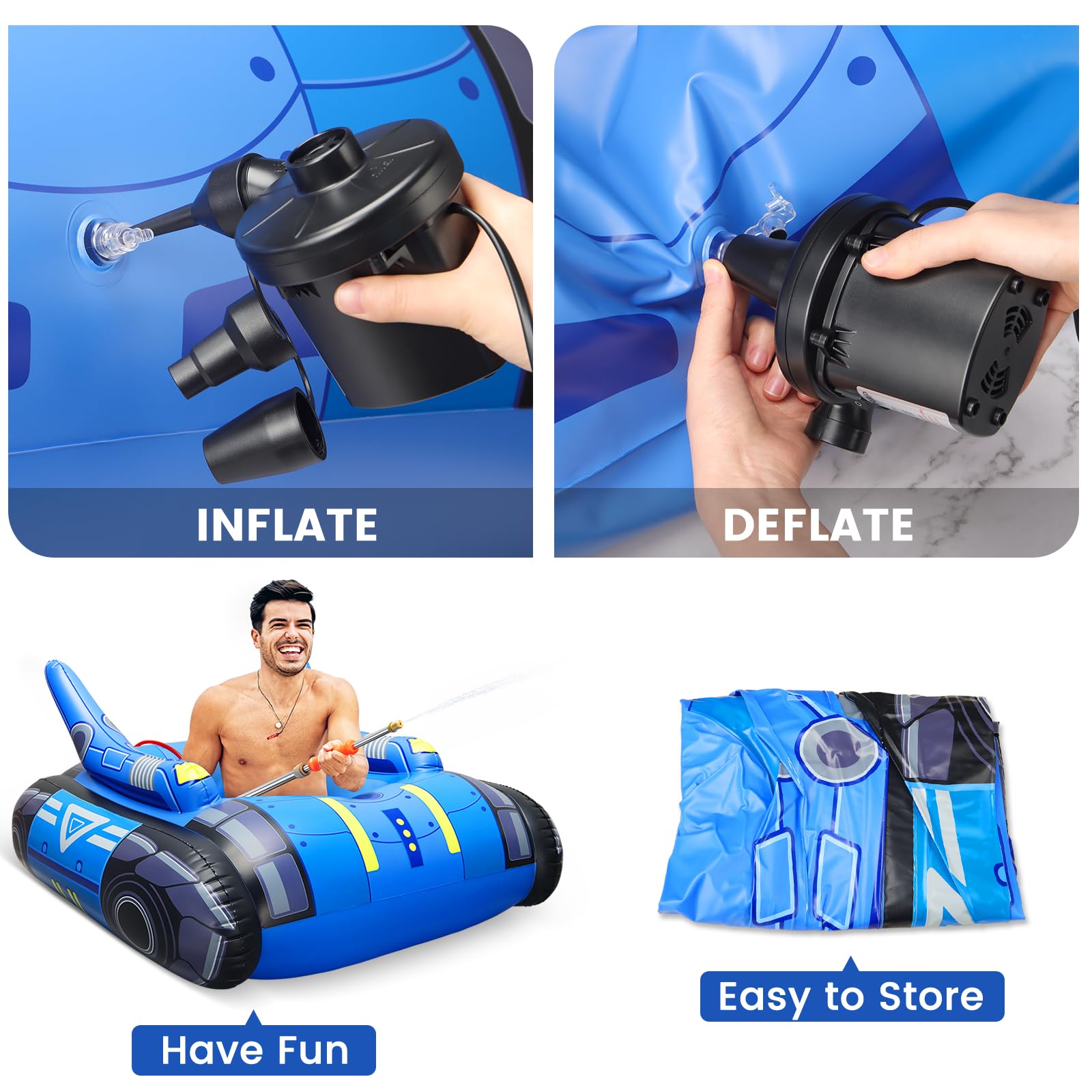 **130W Electric Air Pump for Pool Inflatable, AC/110V - Fast Inflator with 3 Nozzles for Air Mattress, Swimming Ring, Inflatable Cushion - Perfect for Outdoor Camping, Beach Trips & Home Use**