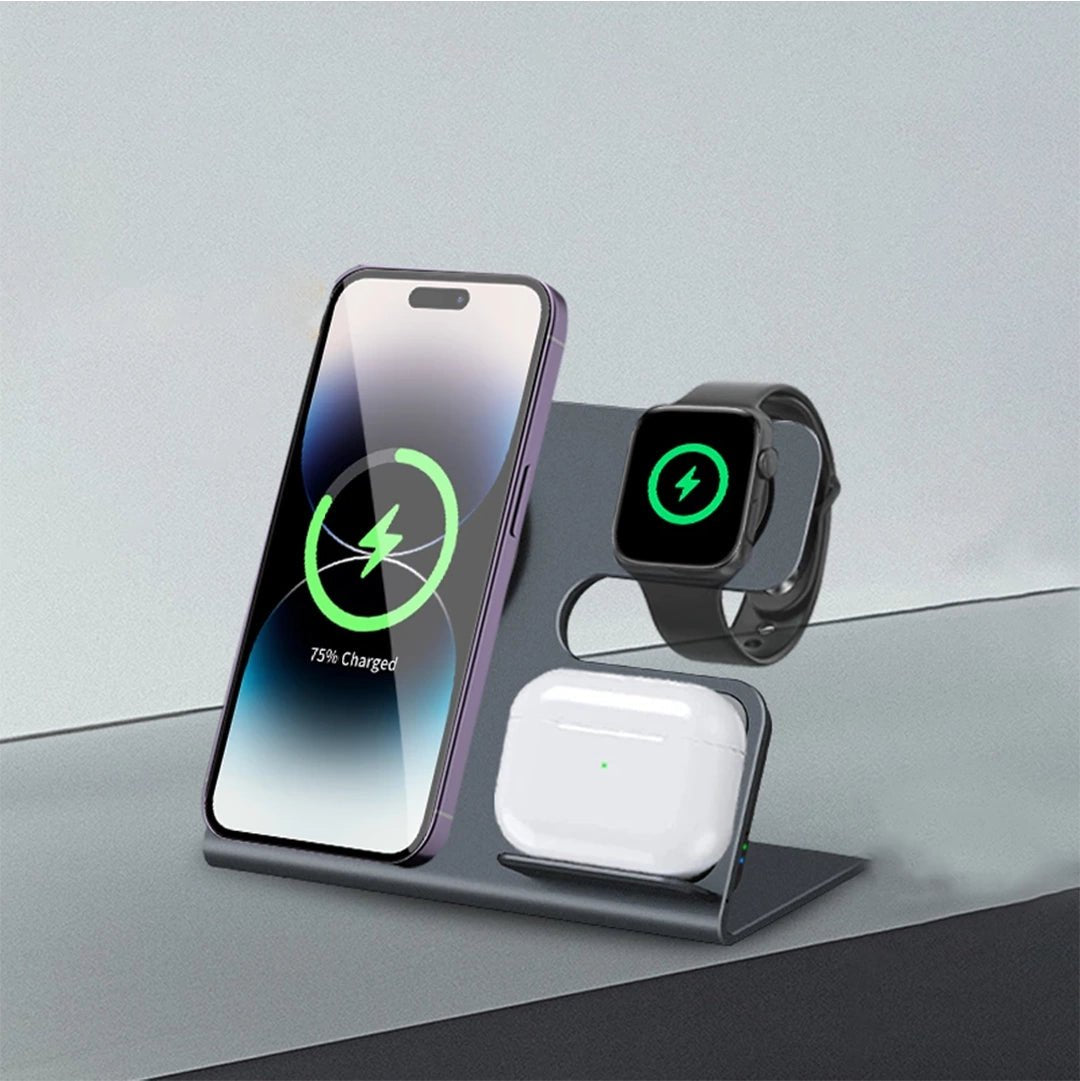MagStorm 3-in-1 Magnetic Wireless Charger for iPhone 14/13/12, Apple Watch & AirPods - Fast Charging Stand for Home, Office & Travel