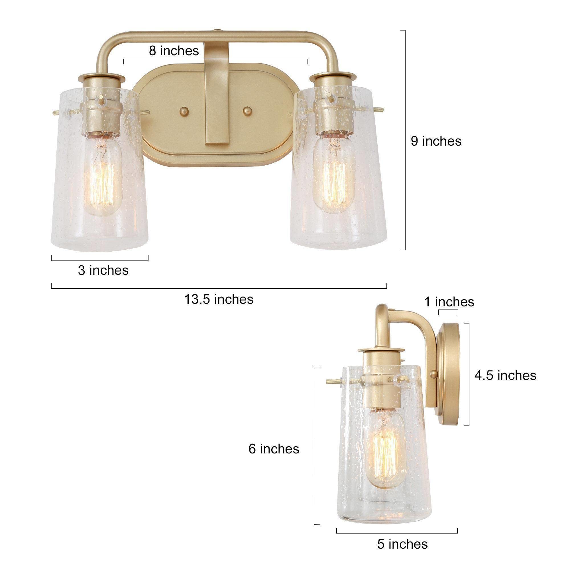 KSANA Gold Vanity Light Fixture - 2-Light Seeded Glass Shade Bathroom Mirror Lighting, E26 Bulb Compatible, 13.5