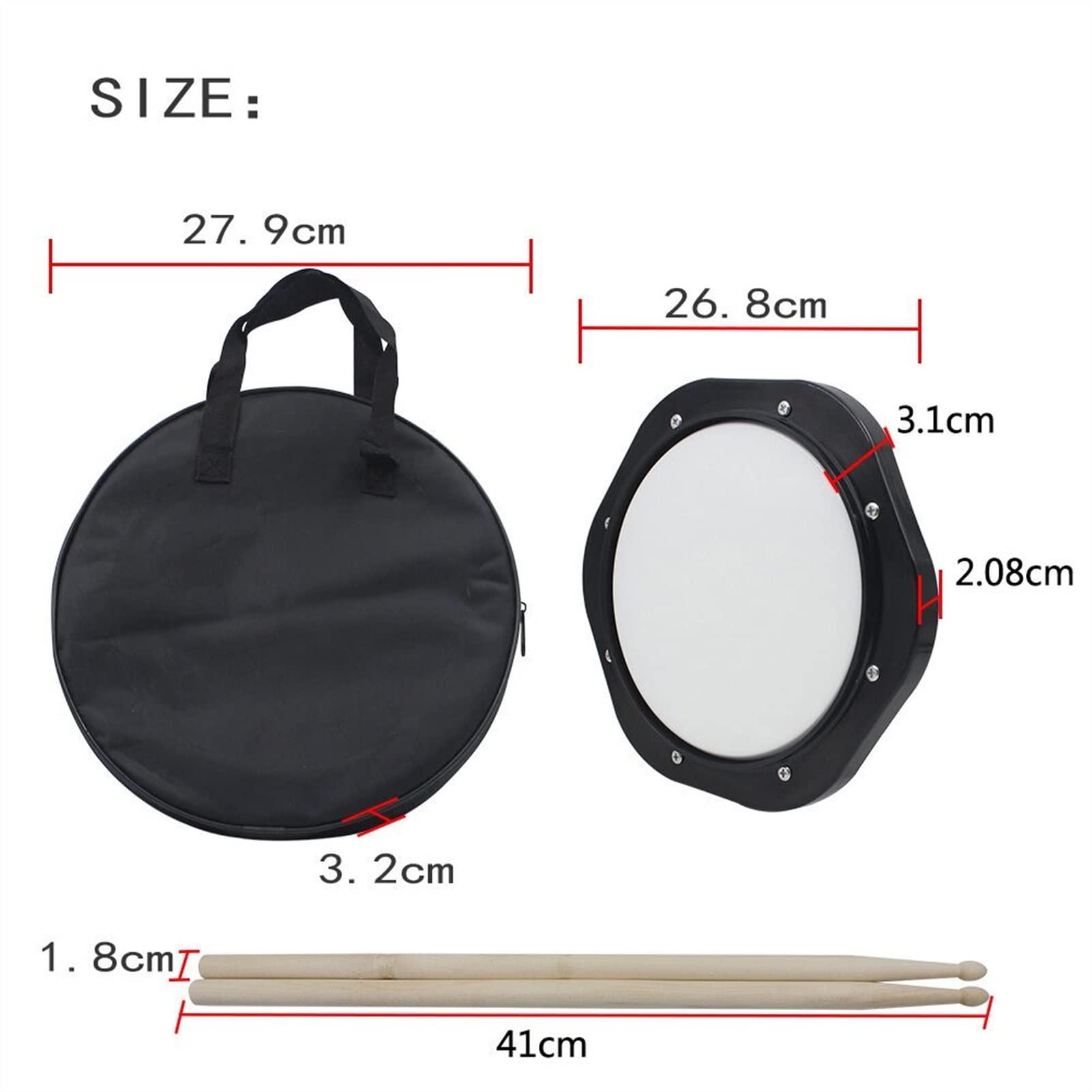 10-Inch Drum Practice Pad with Drumsticks - Portable Drum Training Pad with Carrying Bag - Perfect for Home, Studio & Travel Drum Practice