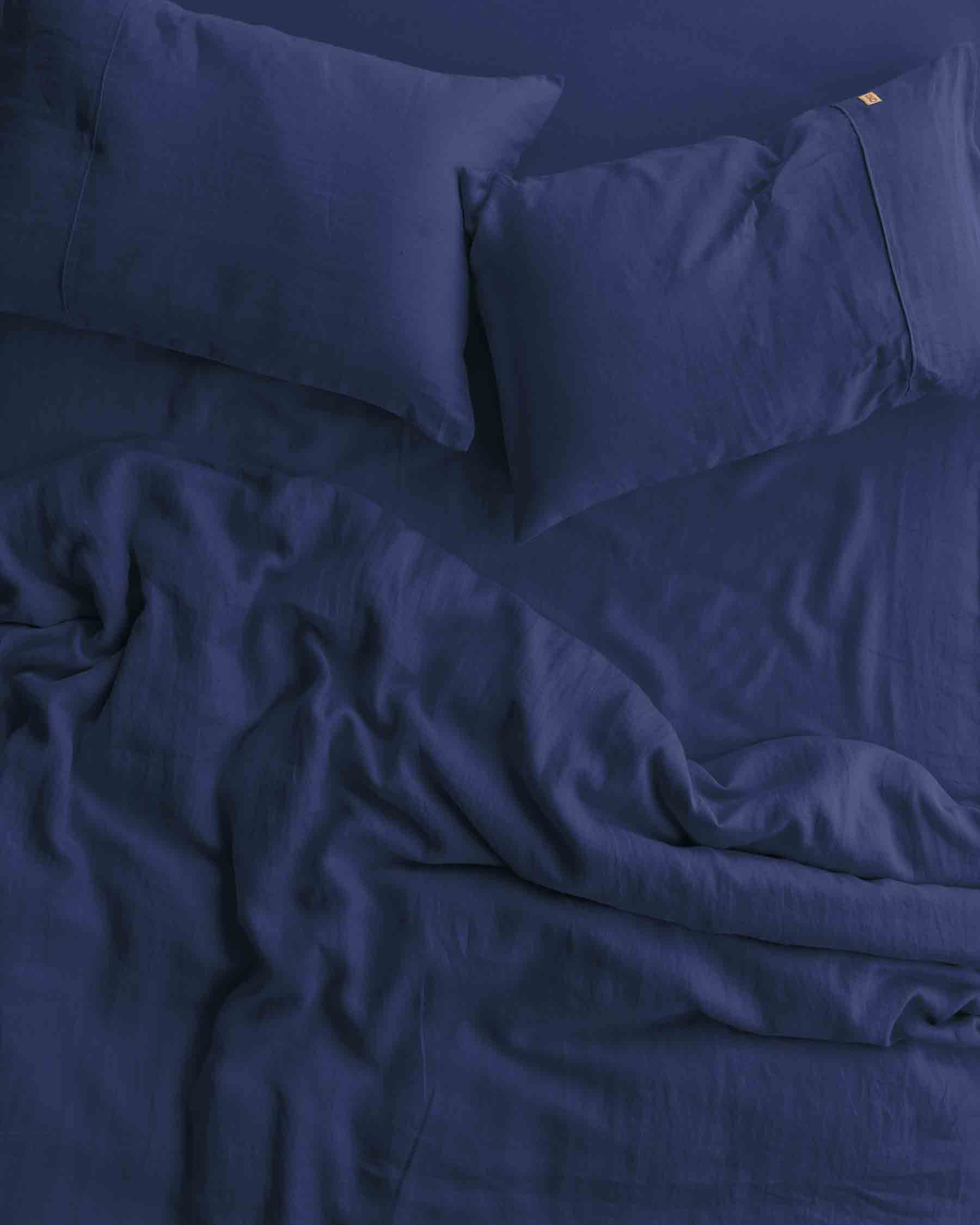 Premium Indigo Linen Fitted Sheet - Queen Size, Deep Pocket 18
