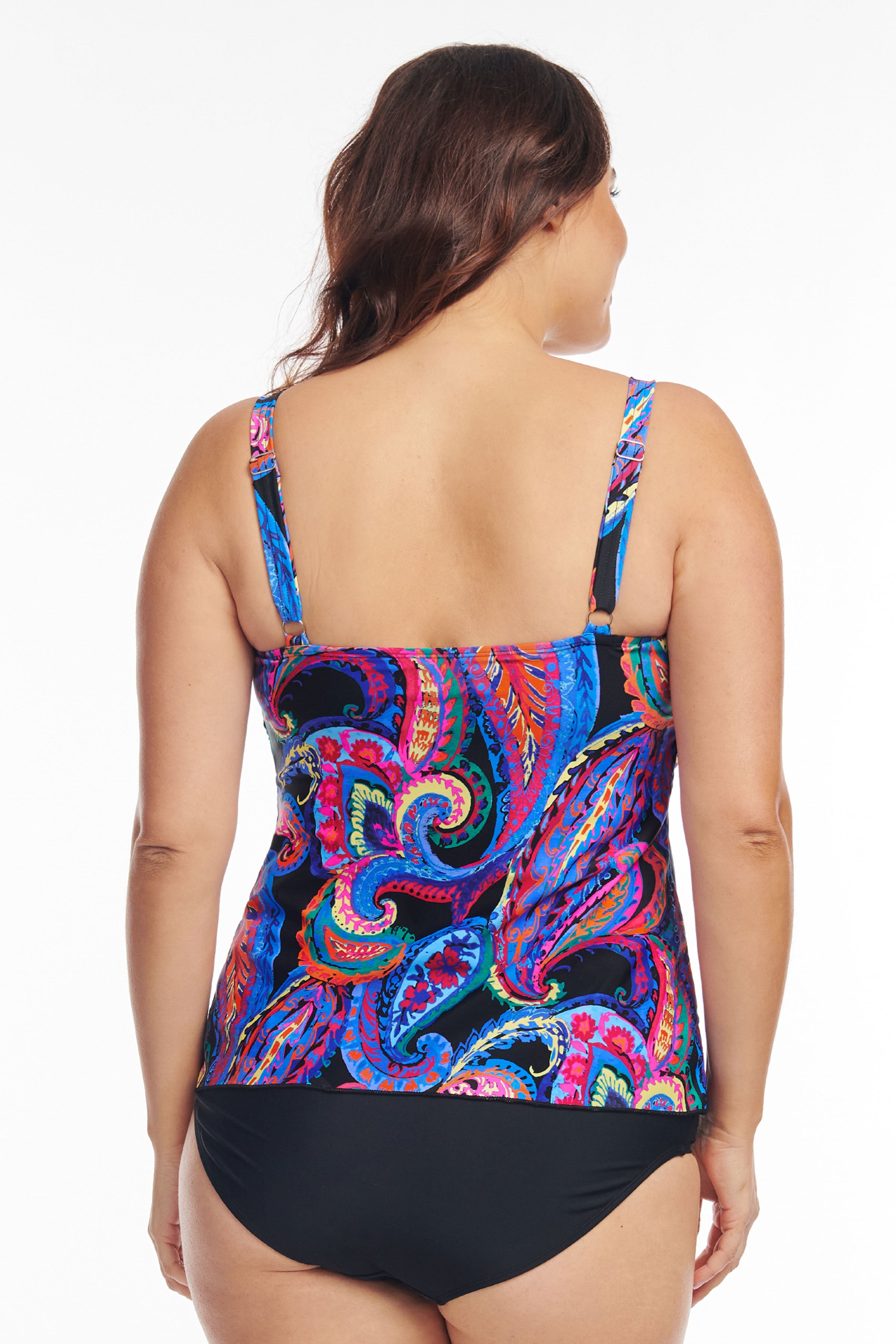 Plus Size Drape Bandeau Tankini Top - French Paisley Print Swimwear for Women | Beach Vacation & Pool Party Outfit