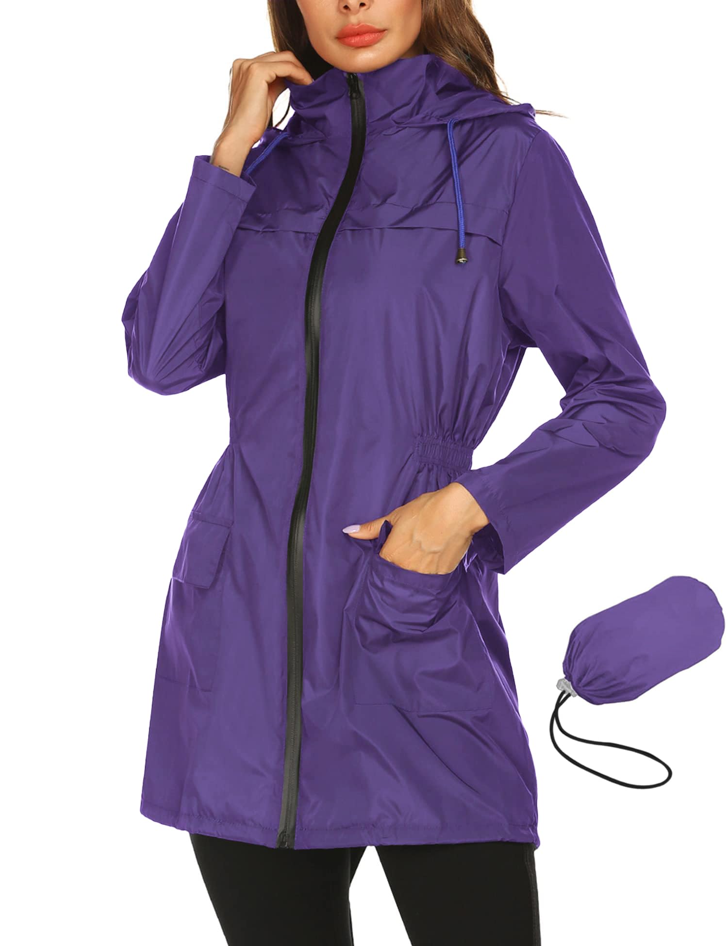 Women's Waterproof Lightweight Packable Hooded Raincoat - Outdoor Hiking, Travel & Commuting Essential