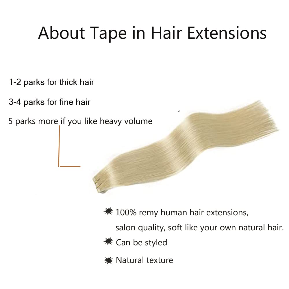 18 Inch 40g 20pcs Brazilian Human Hair Extensions - Remy Hair, Silky Straight, Natural Weft Tape in Blonde | Perfect for Daily Wear, Parties & Special Occasions