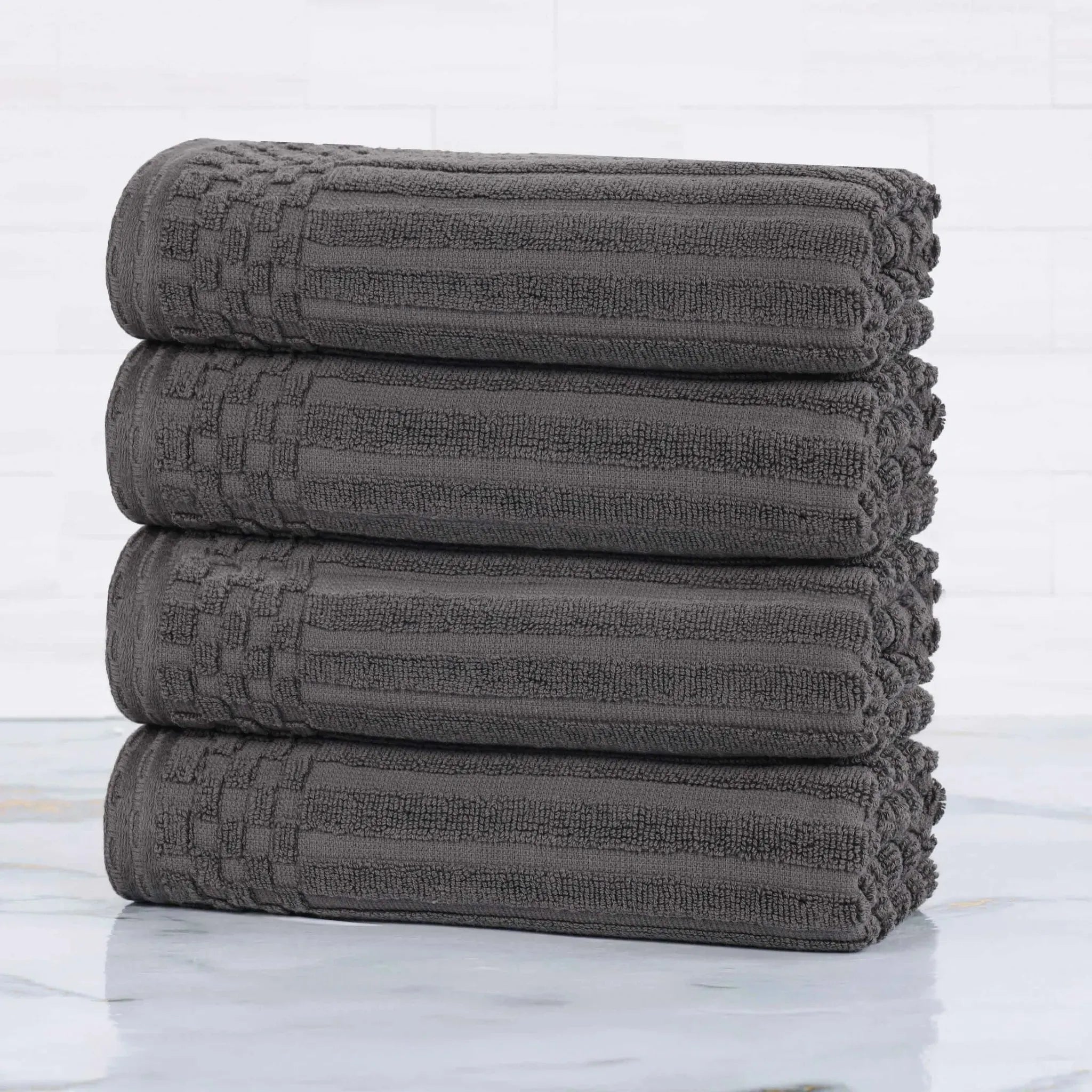 Premium Soho Ribbed Cotton Hand Towel Set - 4-Piece Ultra Absorbent Bath Towels for Kitchen, Bathroom & Gym - Soft & Quick-Drying