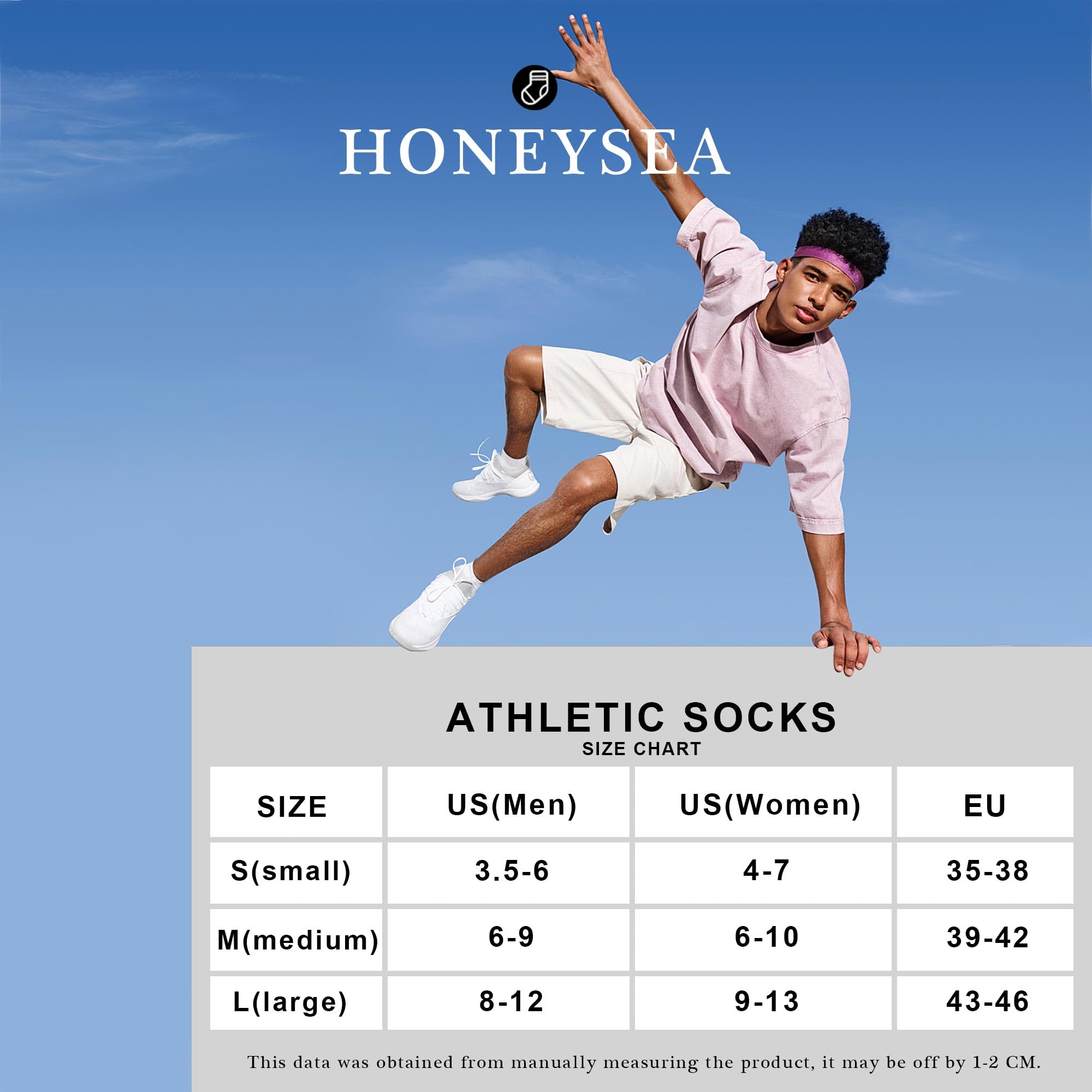 Honeysea 12 Pairs Black Crew Socks for Women & Men - Lightweight Breathable Running Ankle Socks with Arch Support - Perfect for Gym, Workout, Hiking & Everyday Wear