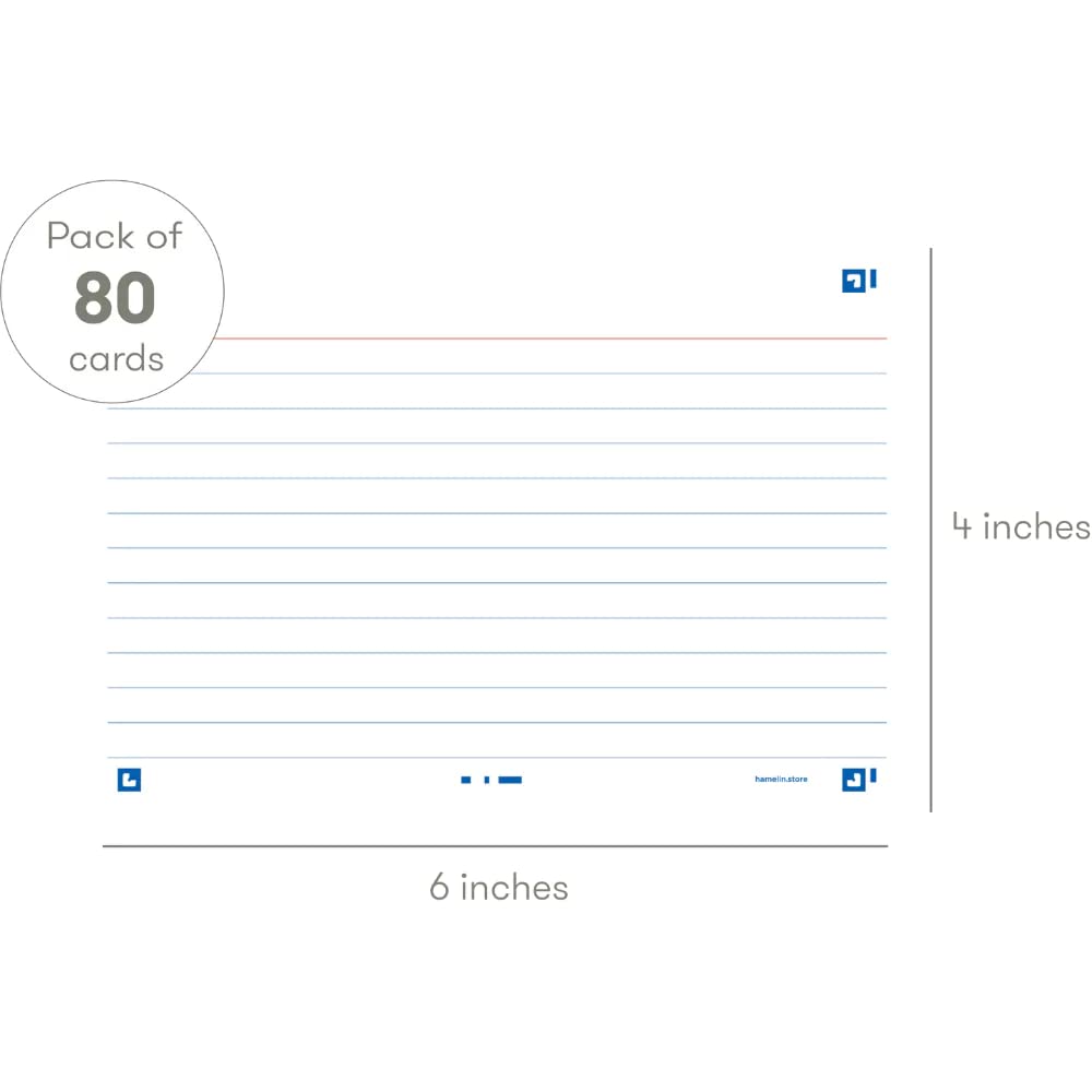Hamelin Index Cards Flash 2.0 - 80ct White 4x6 Study Flashcards for Students & Teachers - Perfect for Learning, Memorization & Classroom Activities