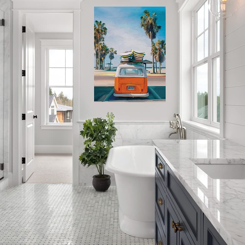 Retro Beach Day II Fine Art Canvas Wall Decor - Handmade by Artist Studio Arts - 32x43 Inches - Ready to Hang - Perfect for Living Room, Bedroom, Office & More - Coastal Home Decor & Beach House Wall Art