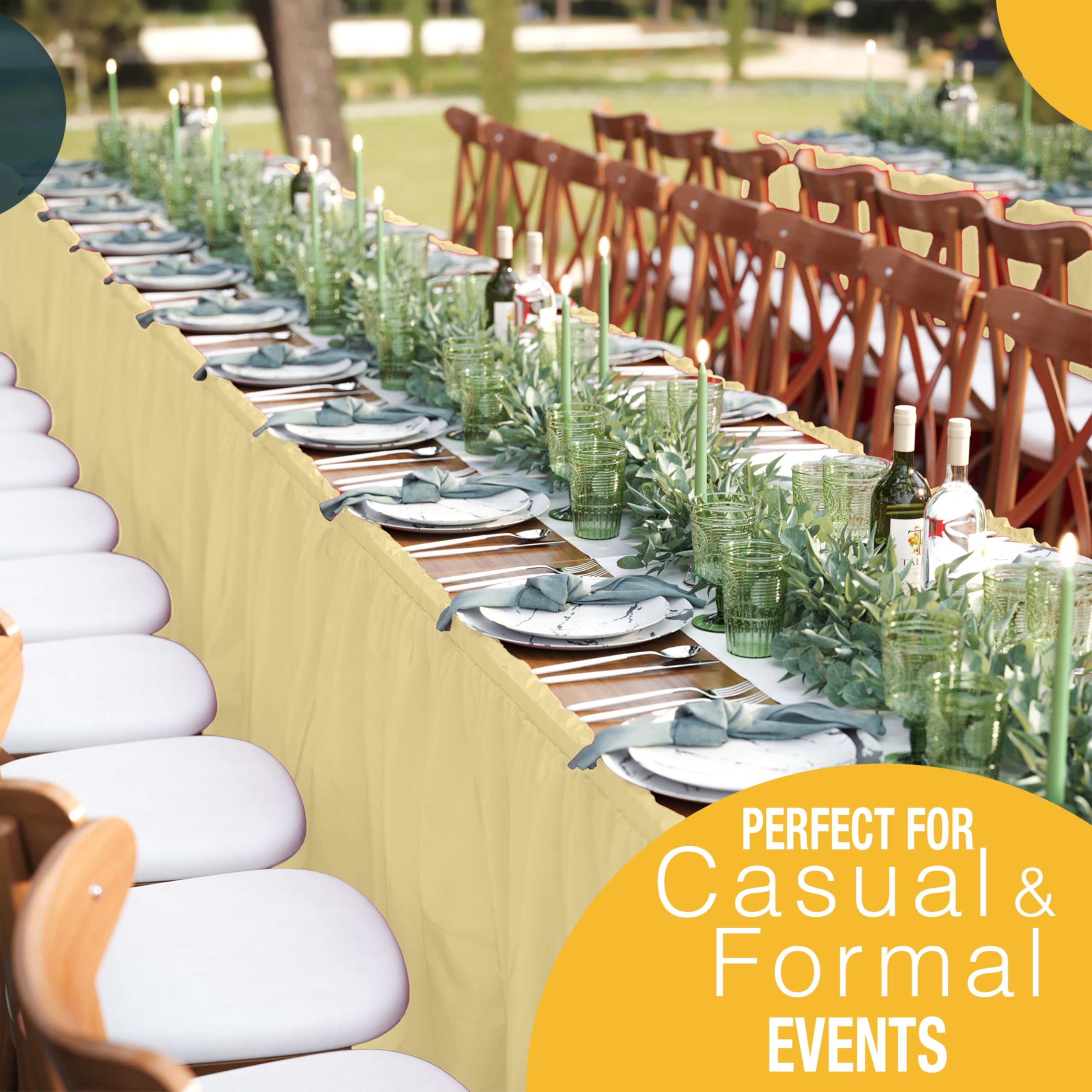 Exquisite 2-Pack 14ft Ruffle Table Skirt - Light Yellow Tablecloth with Adhesive Strip for Rectangle & Round Tables | Perfect for Gender Reveal Parties, Birthday Decorations & Wedding Receptions
