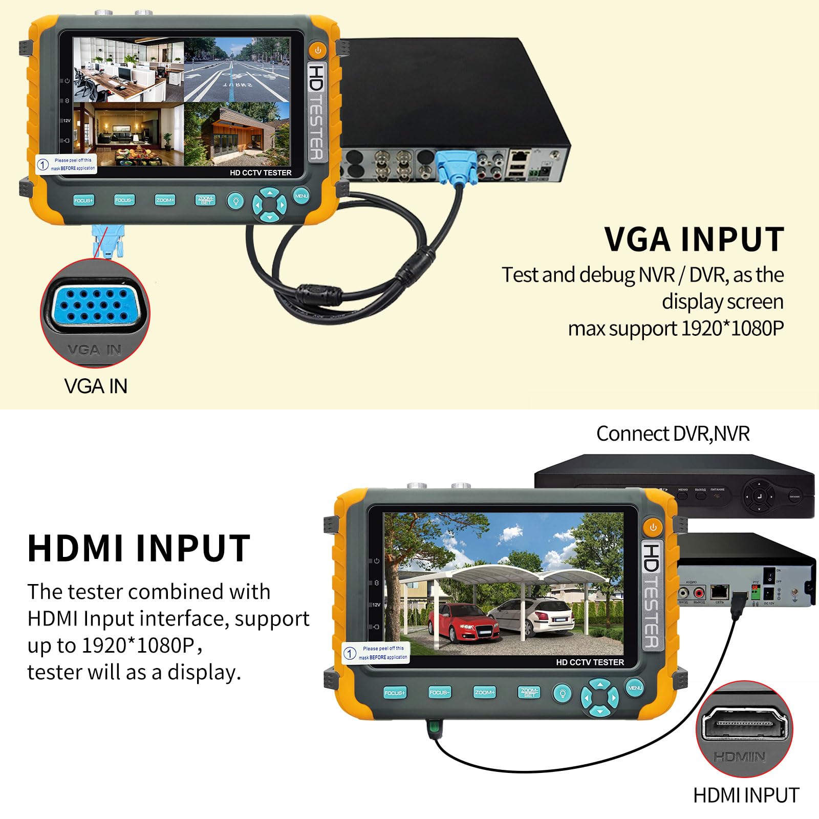 Henkion 5-inch HD Coaxial CCTV Camera Tester - 4K 8MP Monitor for TVI/CVI/AHD/CVBS Analog Video with RS485, Audio, HDMI & VGA - DC12V Output & PTZ Control - Perfect for Security System Installation & Maintenance