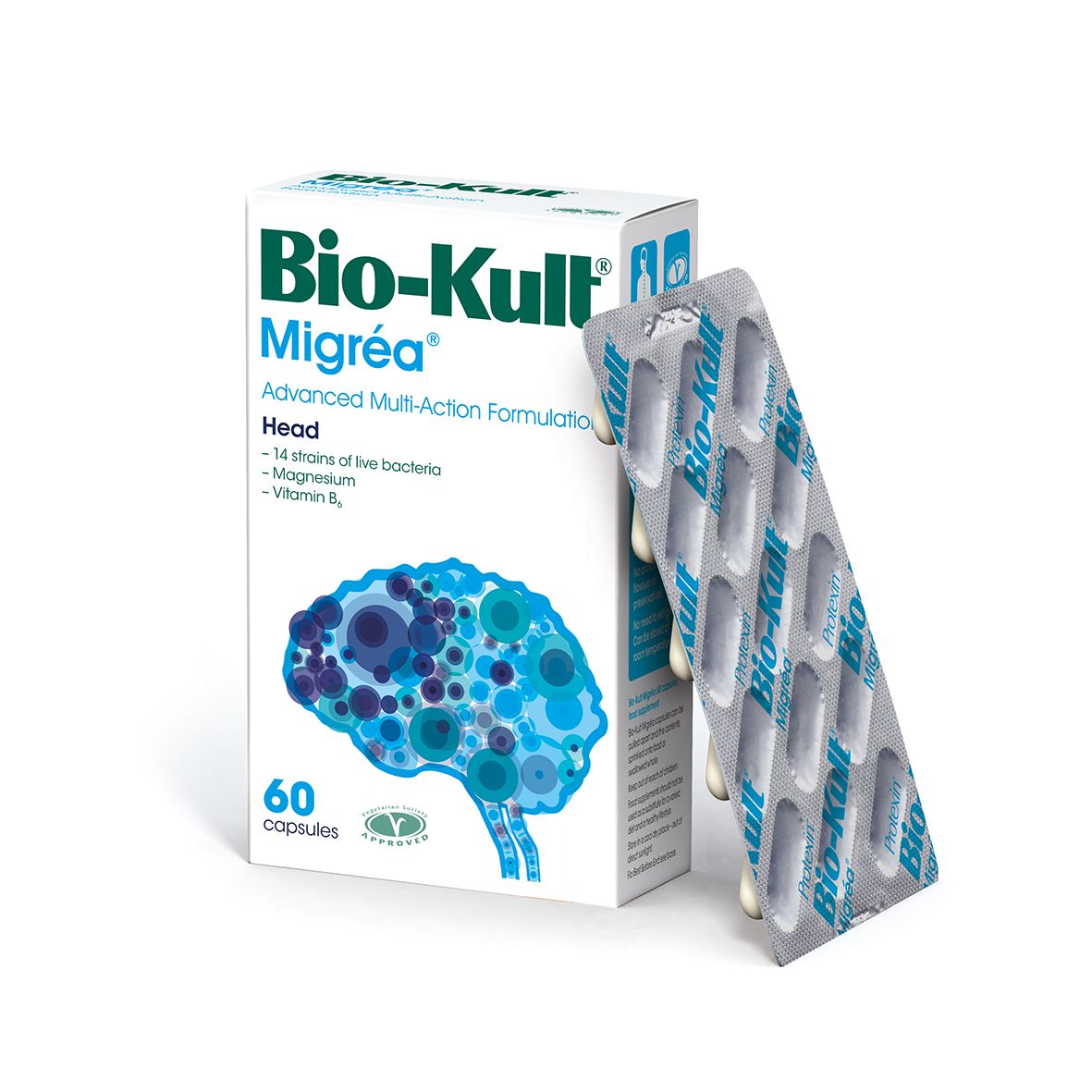 Bio Kult Migréa 60 Capsules - Natural Migraine Relief Supplement with Probiotics & Vitamins - Supports Headache & Stress Relief - Perfect for Travel, Work & Daily Wellness
