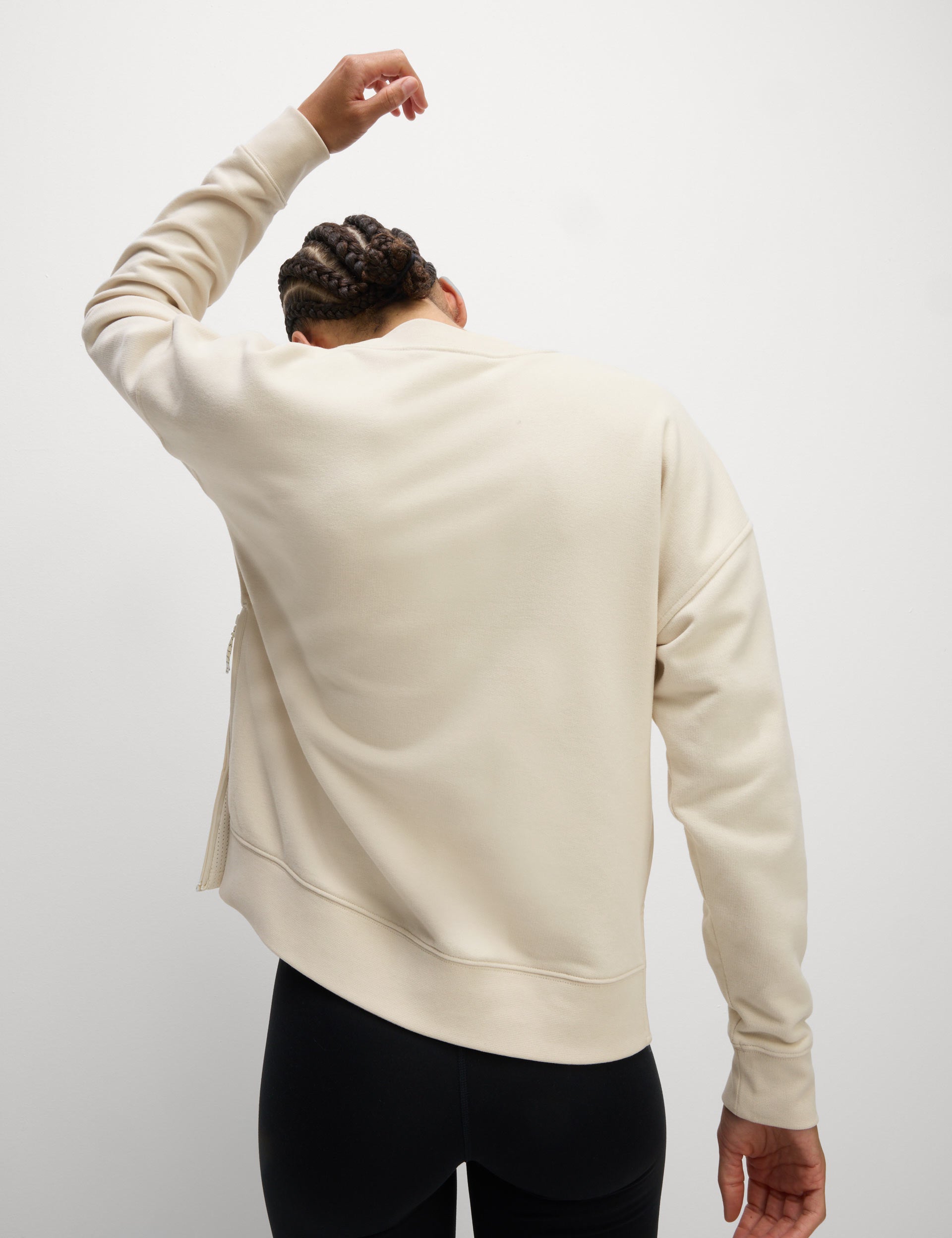 Premium Cotton Blend Mesh Panel Relaxed Sweatshirt for Women - Soft Ivory Pullover | Casual Wear, Lounge, Gym & Street Style Fashion