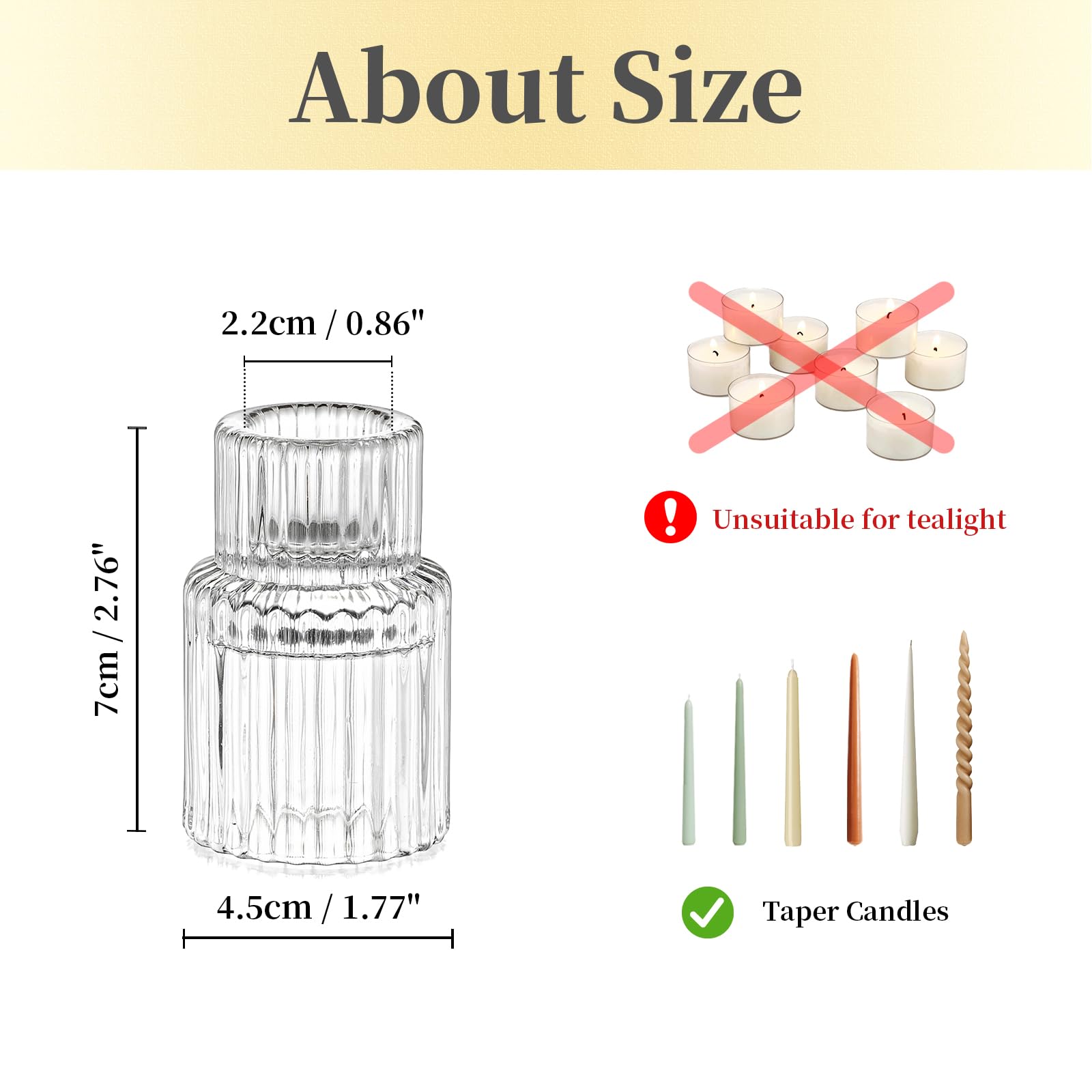 Hewory 20PCS Clear Glass Taper Candle Holders Bulk Set - Elegant Candlestick Holders for Table Centerpiece Decor, Perfect for Christmas, Wedding, Party & Bridal Showers - Create Romantic Ambiance for Dining & Home Decor