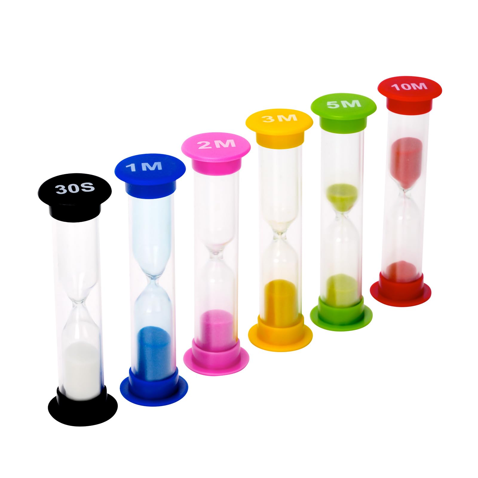 I-MART 6-Pack Plastic Sand Timer Set - 30 Sec, 1 Min, 2 Min, 3 Min, 5 Min, 10 Min Hourglass for Classroom, Games, Cooking & Productivity Time Management