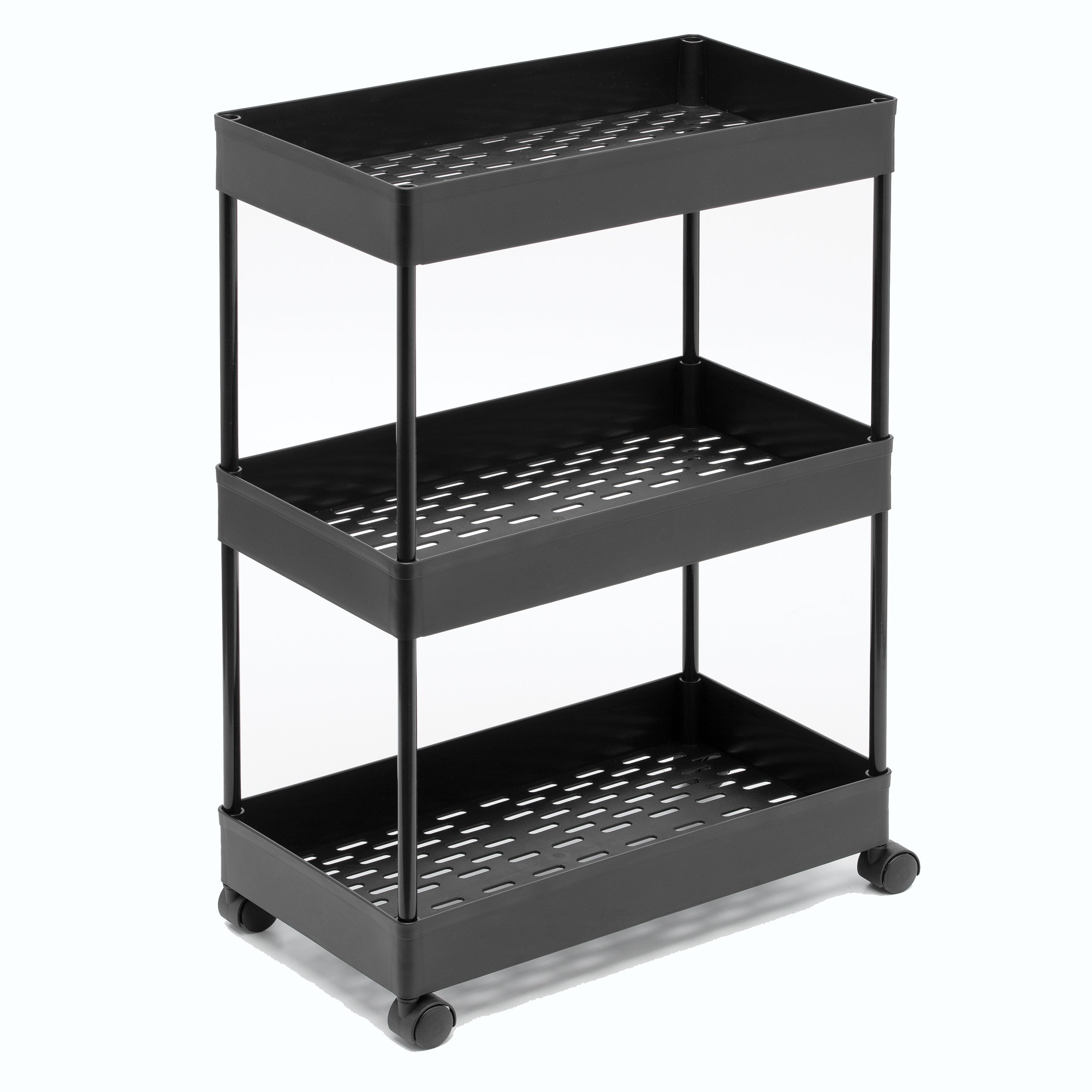 Black Storage Cart with Wheels - 3-Tier Rolling Utility Organizer for Kitchen, Bathroom, Office | Space-Saving Mobile Storage Solution for Home & Work