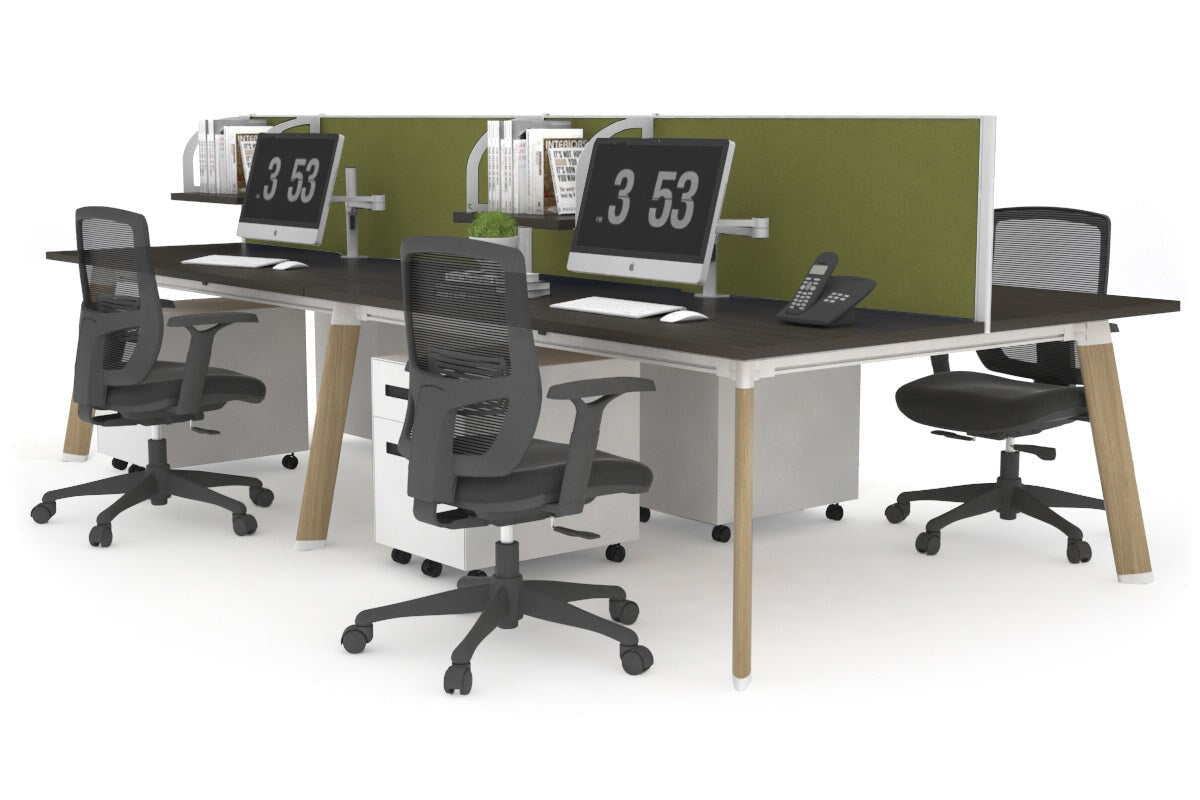 4-Person Workstation with Wood Imprint Frame - 1800L x 700W Office Desk for Team Collaboration & Productivity | Perfect for Open Office Spaces & Coworking Environments
