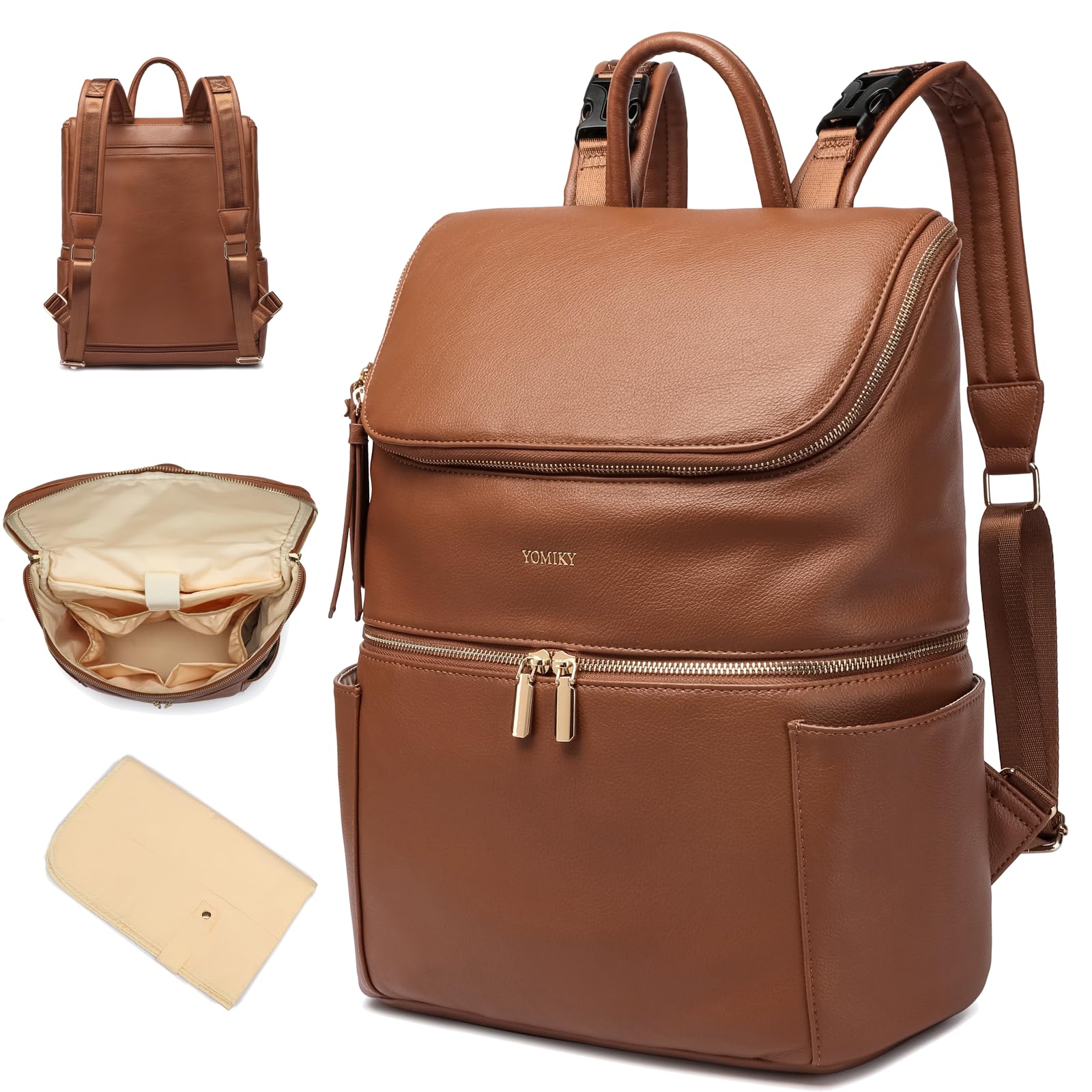 Premium Leather Diaper Backpack for Boys & Girls - Multi-Pocket Baby Bag with Insulated Cooler Compartment | Perfect for Twins, Toddlers & Traveling Parents