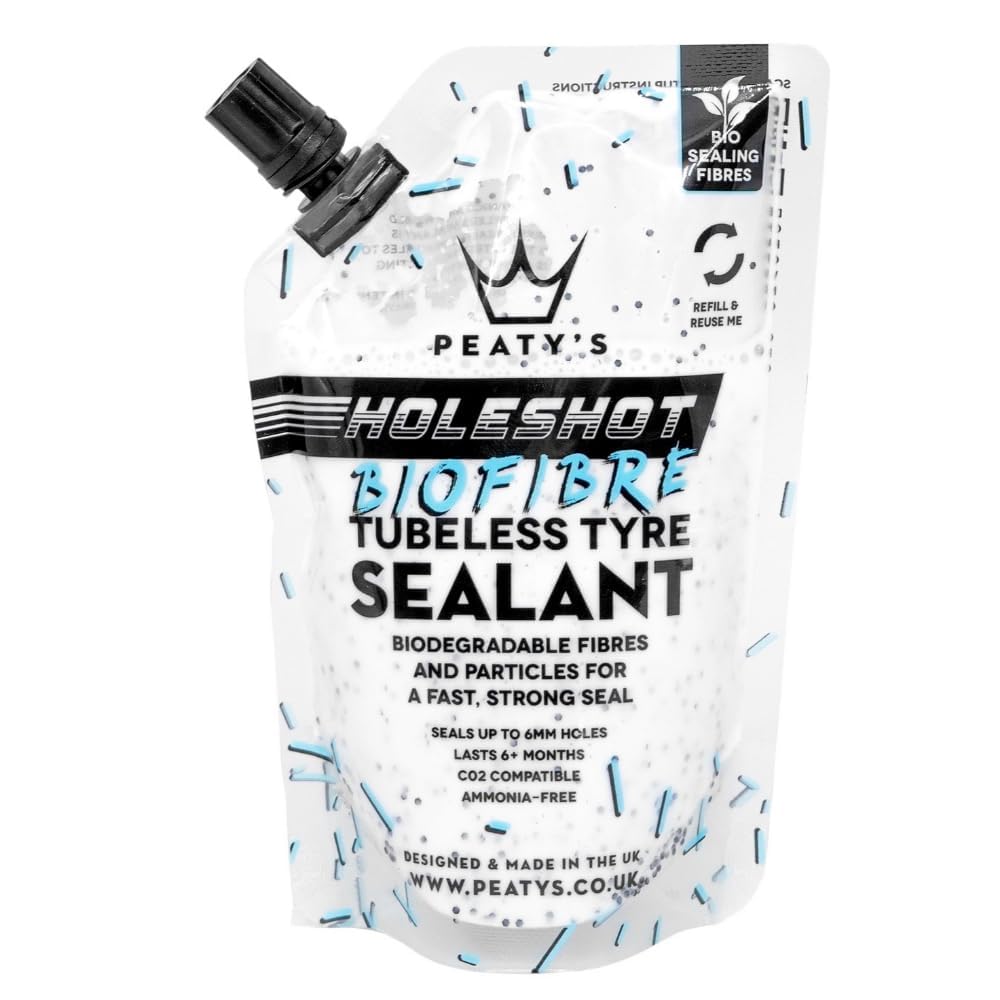 Peaty's Holeshot Biofibre Tubeless Tire Sealant - Fast Acting Puncture Repair for Mountain, Road & Gravel Bikes - Prevents Flat Tires for Off-Road, Commuting & Adventure Cycling