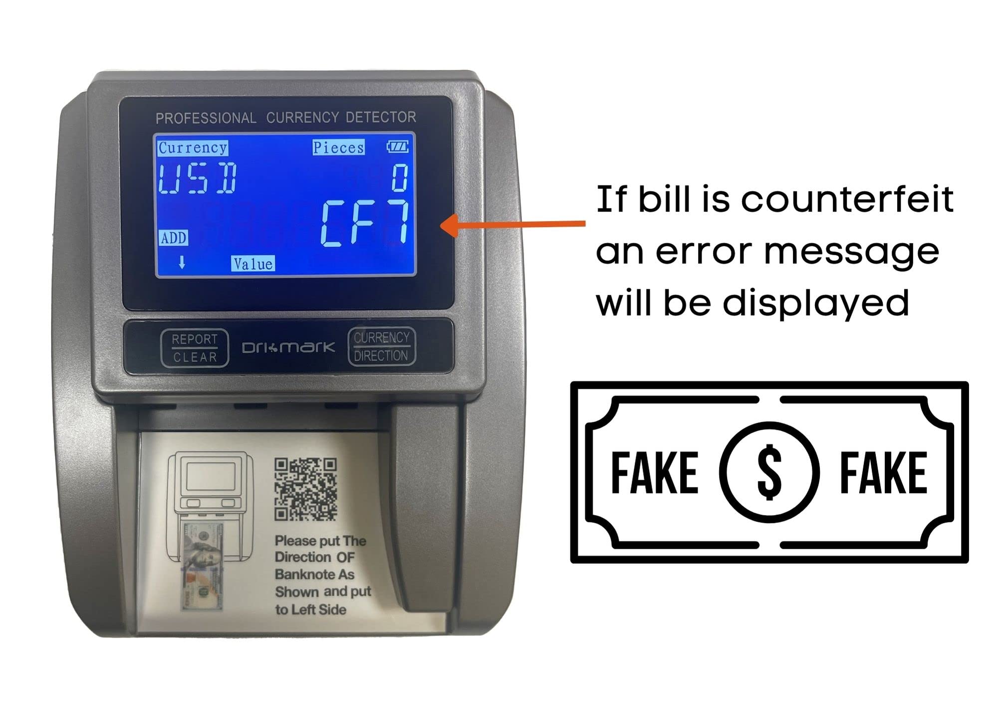 Dri Mark Counterfeit Detector Machine - 5-in-1 Automatic Bill Checker with Magnetic, Infrared & Watermark Detection | Compact Portable Money Validator for Cashiers, Banks & Retail Stores