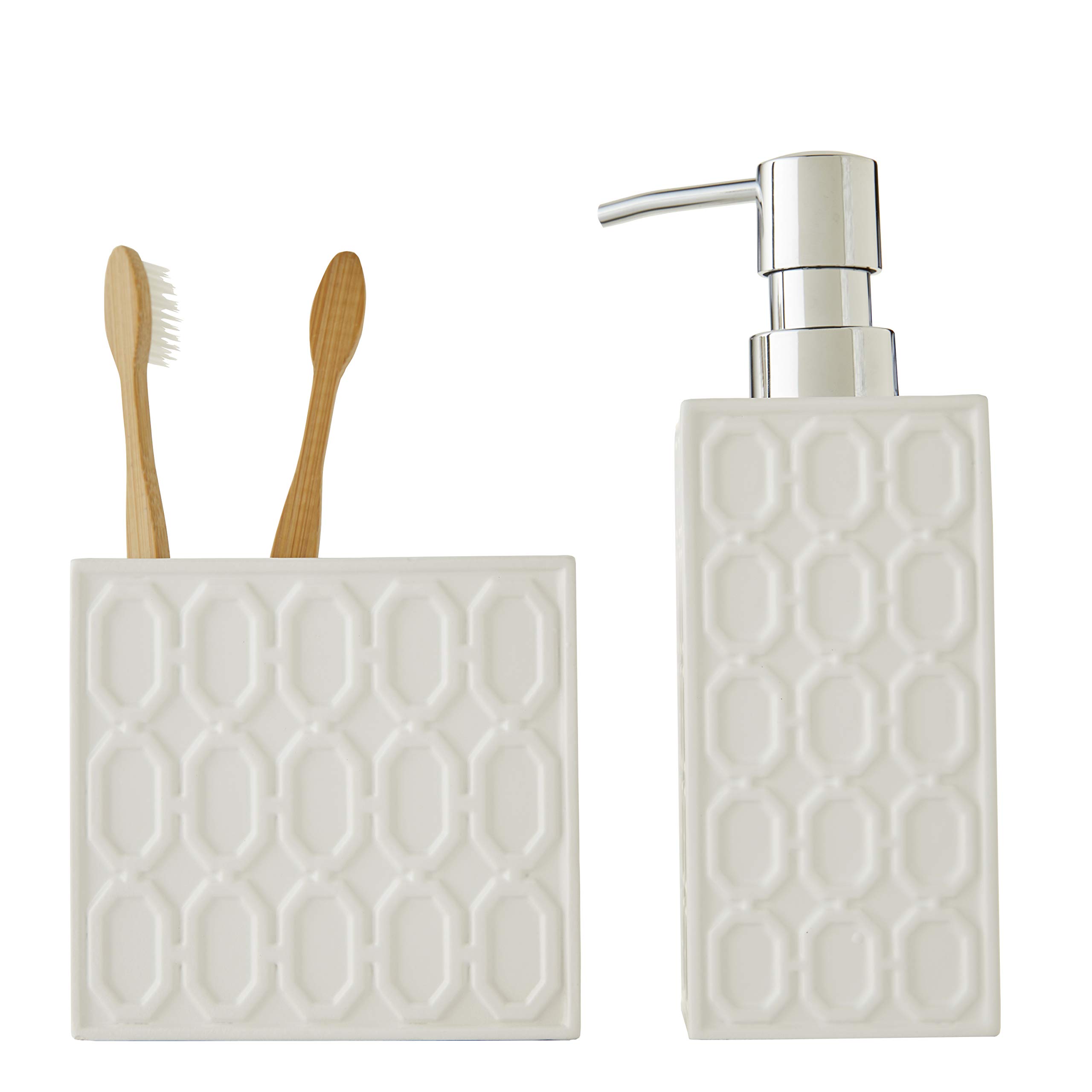 Vern Yip by SKL Home Lithgow White Soap Dispenser - Modern Touch-Free Liquid Soap Dispenser for Kitchen, Bathroom, and Office | Elegant Ceramic Design