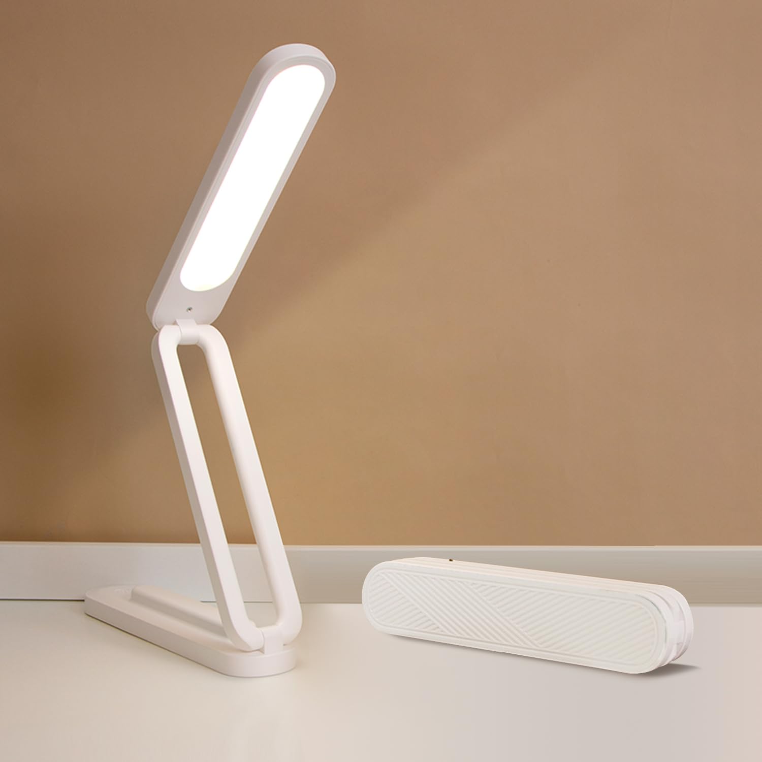 Foldable LED Desk Lamp - Slim Rechargeable USB Table Light with 2400mAh Battery, 3 Color Modes & Stepless Dimming, Portable Reading Lamp for Office, Home, Dormitory (White/Green) - Perfect for Studying, Working & Nighttime Reading