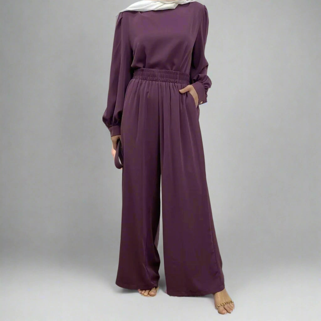 Modest Muslim Women's Daily Wear Pantsuit Set with Matching Top - Perfect for Prayer, Work & Casual Outfits