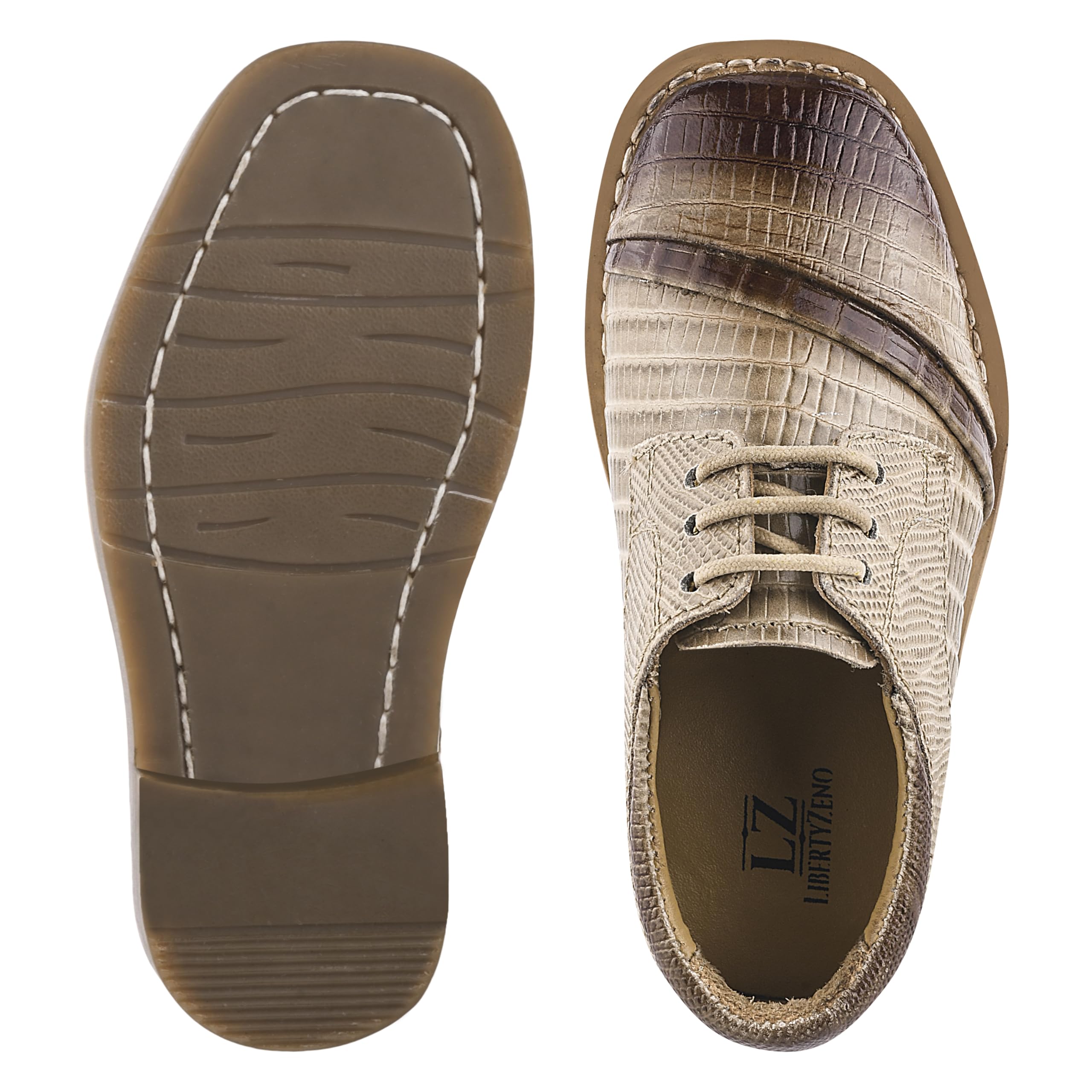 LIBERTYZENO Boys Genuine Leather Oxford Dress Shoes with Animal Print - Lace-Up Formal Shoes for Toddlers & Kids - Perfect for Easter Gifts, School Events, and Special Occasions