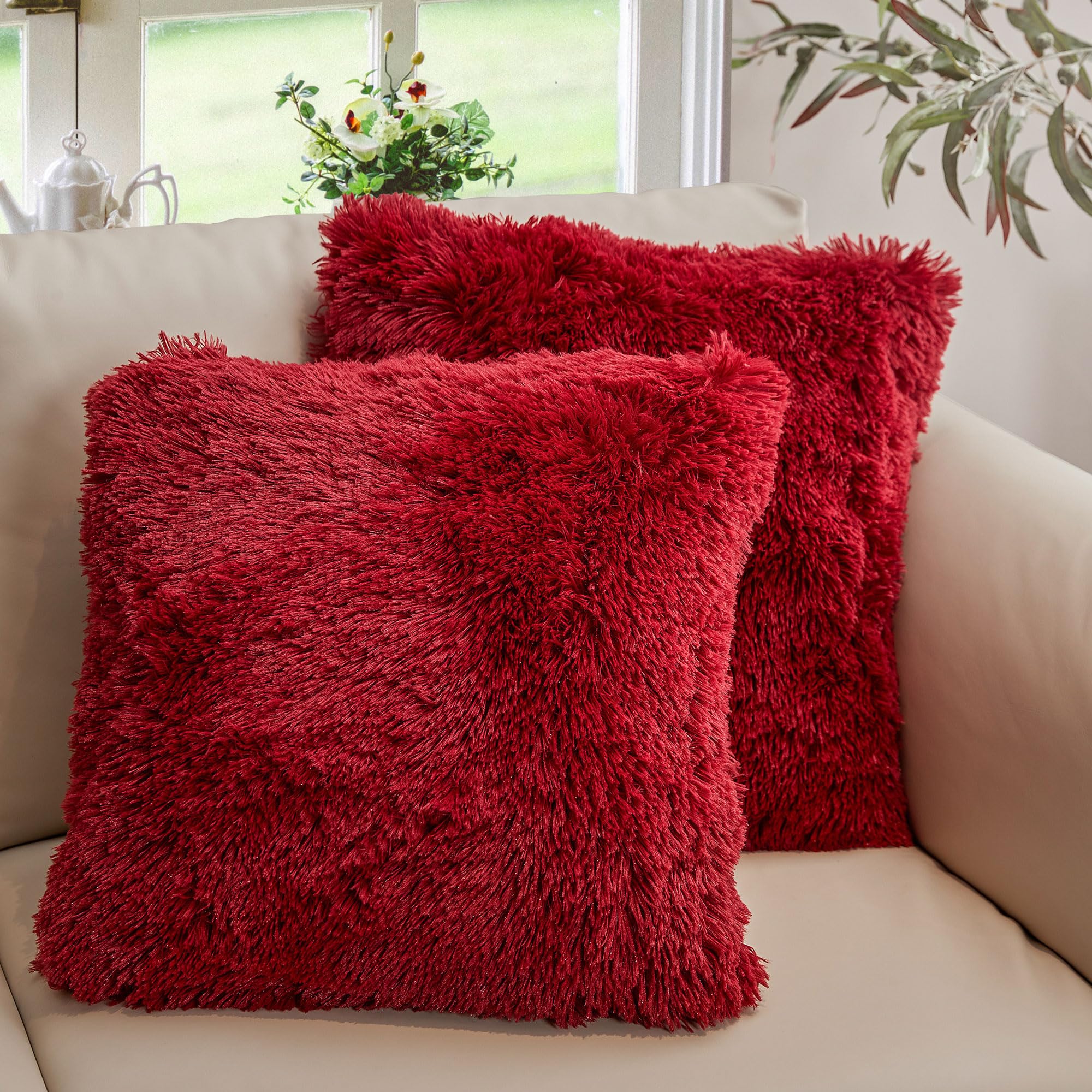 Soft Shaggy Throw Pillows for Couch & Bed - 18