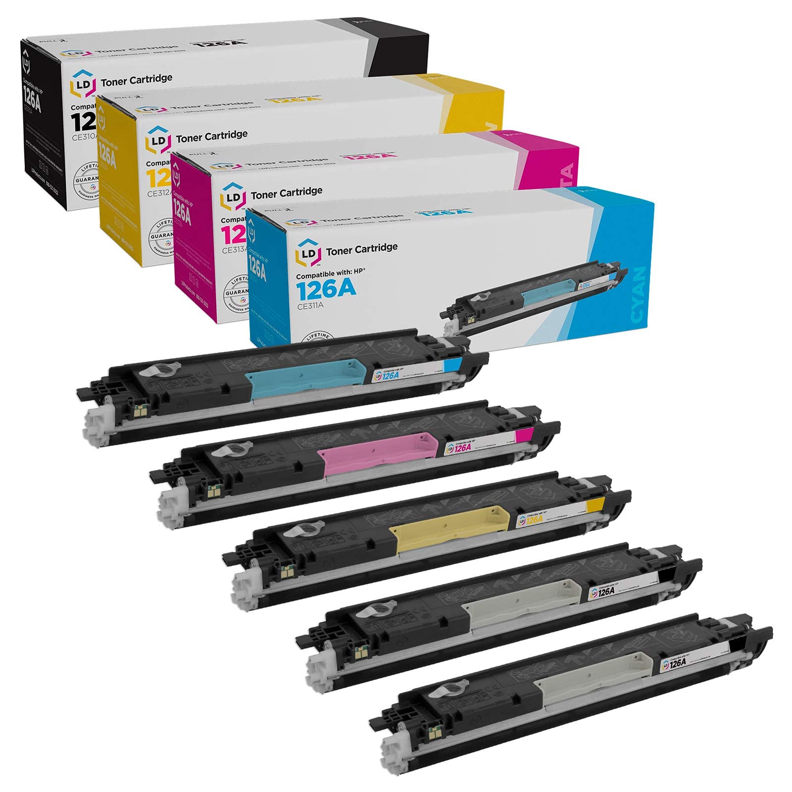 LD Products Remanufactured Toner Cartridge 5-Pack (2 Black, 1 Cyan, 1 Magenta, 1 Yellow) - Compatible with HP 126A & HP TopShot Pro M275 Printer | High-Quality Replacement for Home & Office Printing Needs