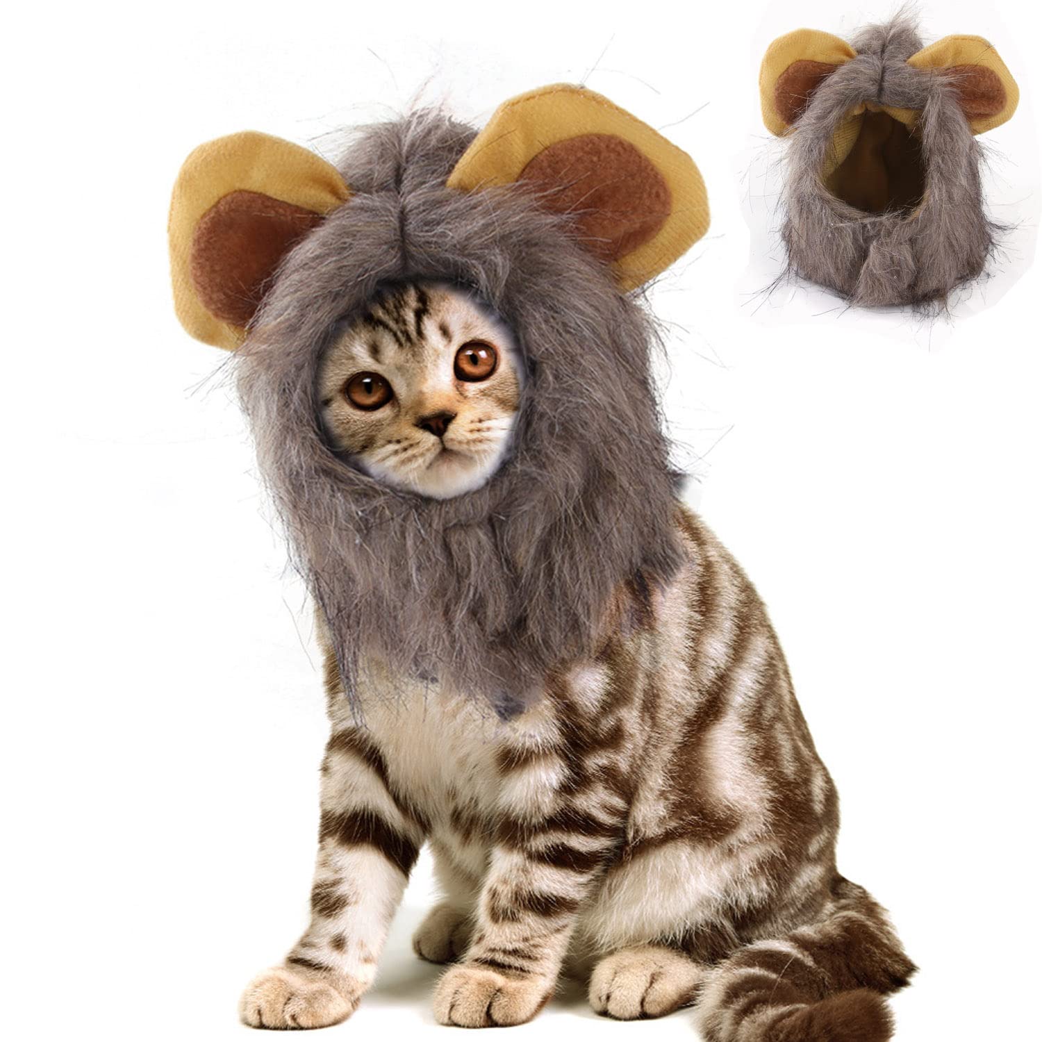 UEIDIHI Halloween Pet Lion Mane Hat for Dogs & Cats - Funny Lion Wig Costume for Small Pets - Perfect for Halloween Cosplay, Parties & Photo Shoots