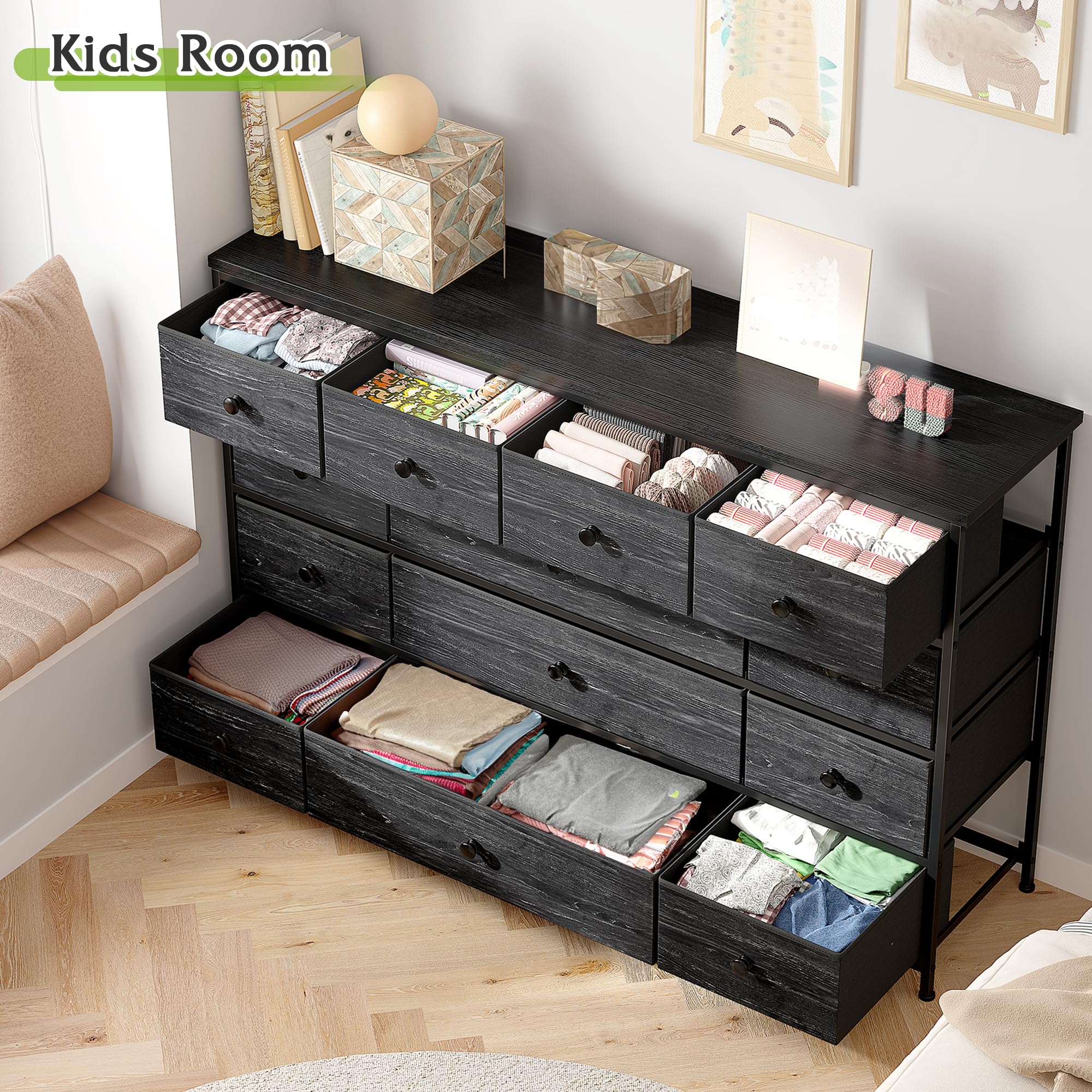 13-Drawer Black Dresser for Bedroom & Closet - 55